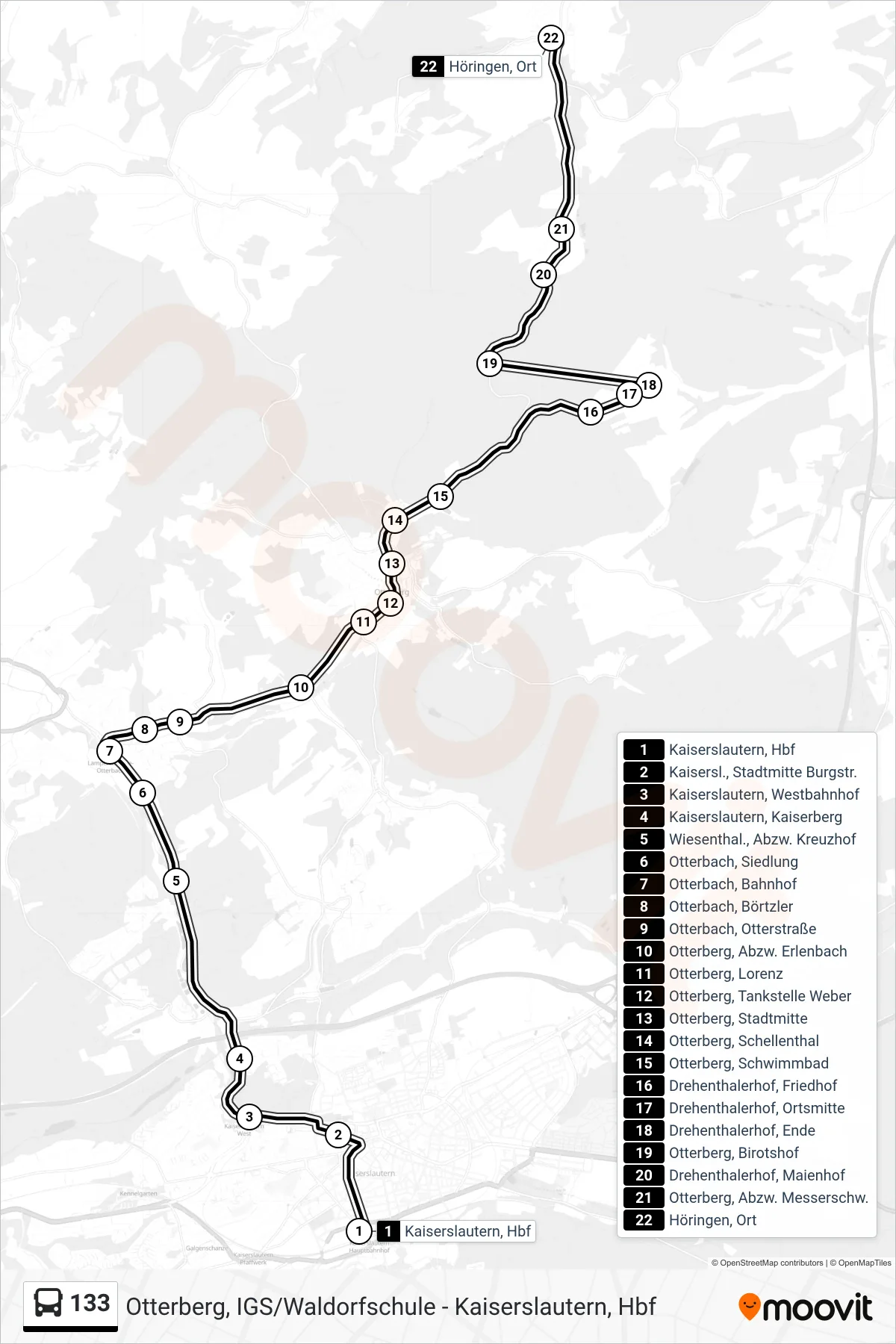 Linie 133 (Bus) Richtung Höringen, Ort: Route und Haltestellen auf der Karte