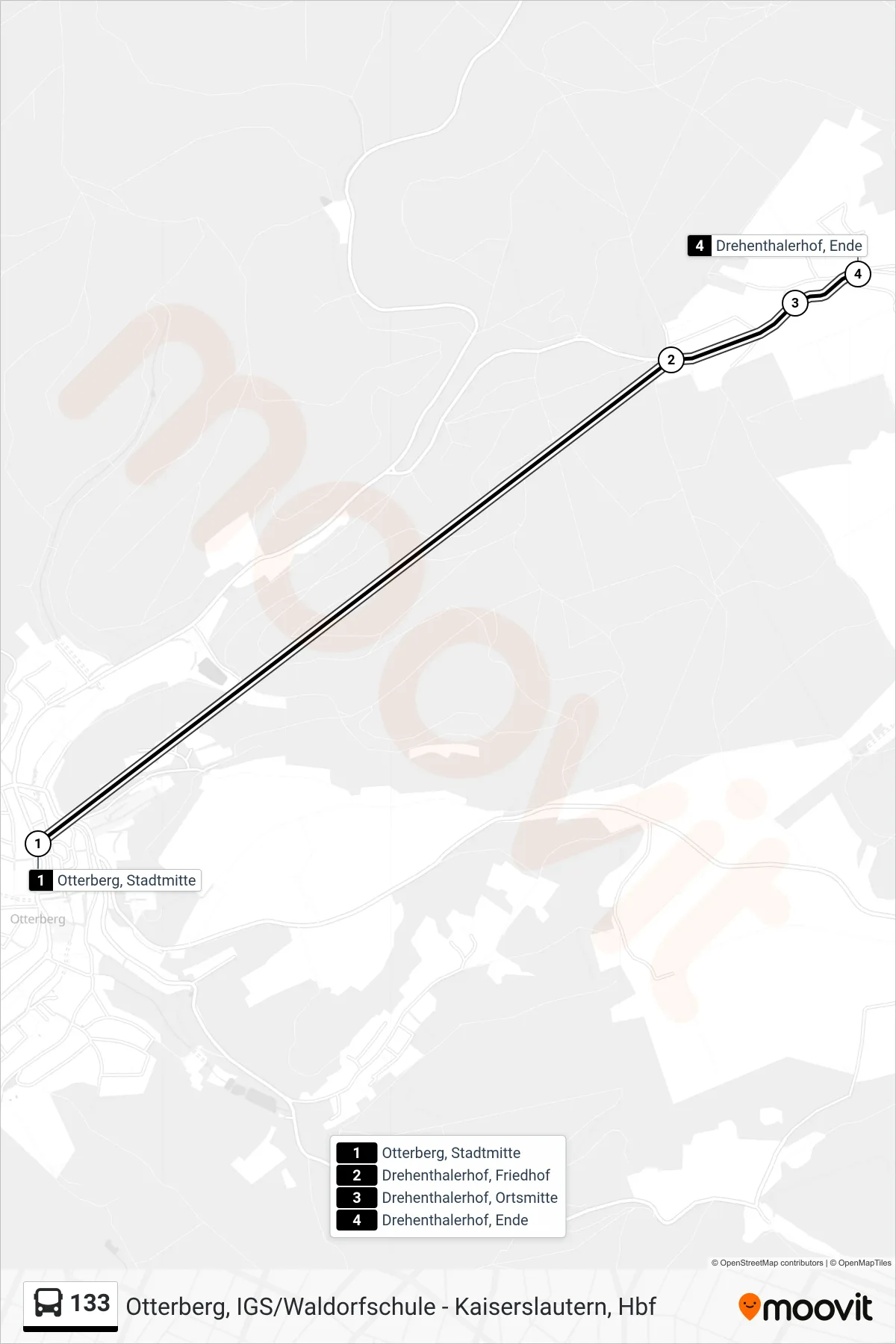 133 bus Line (Drehenthalerhof, Ende) route and stops on a map