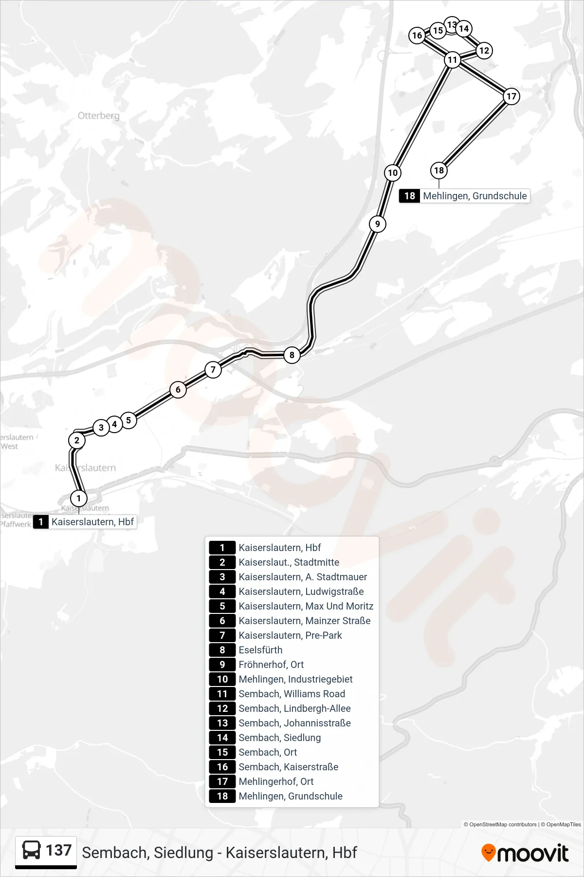 Linie 137 (Bus) Richtung Mehlingen, Grundschule: Route und Haltestellen auf der Karte