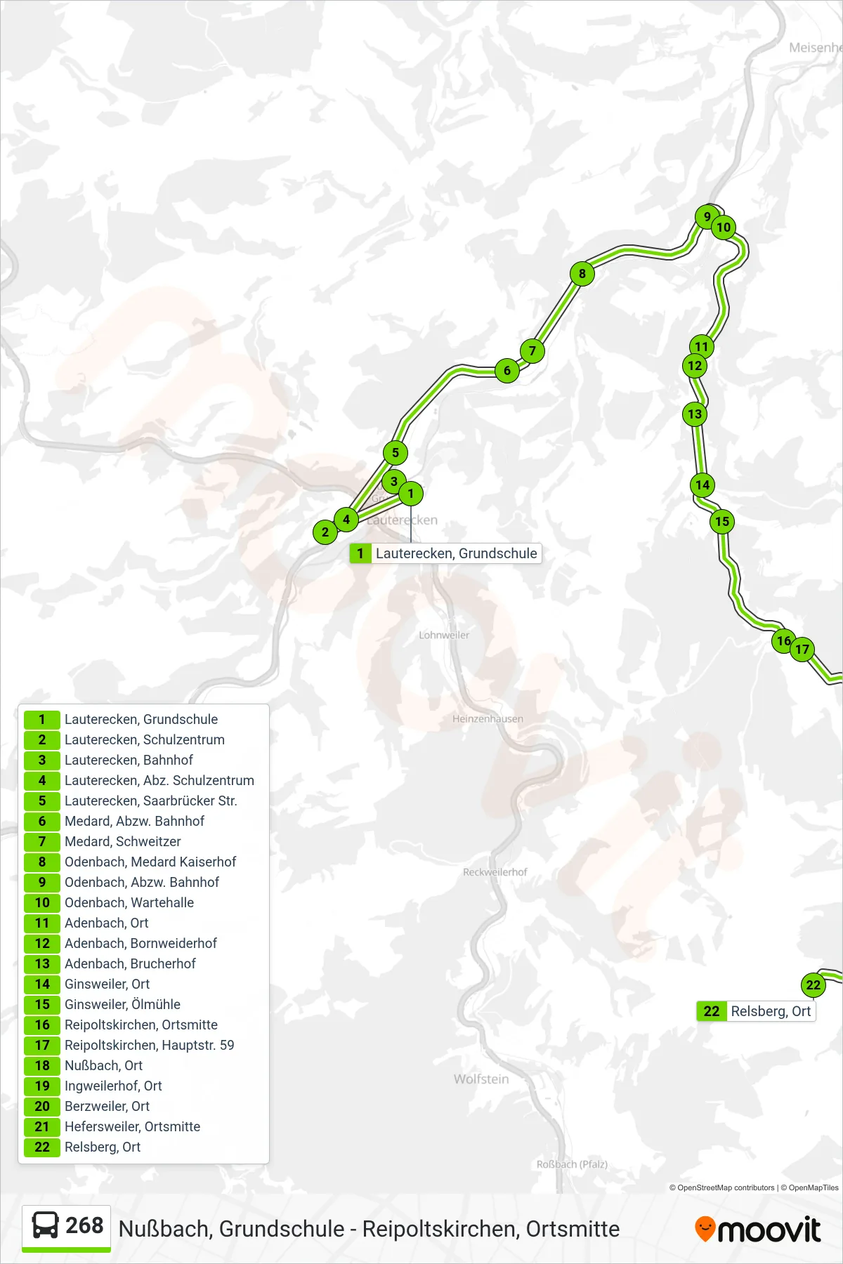 268 bus Line (Relsberg, Ort) route and stops on a map