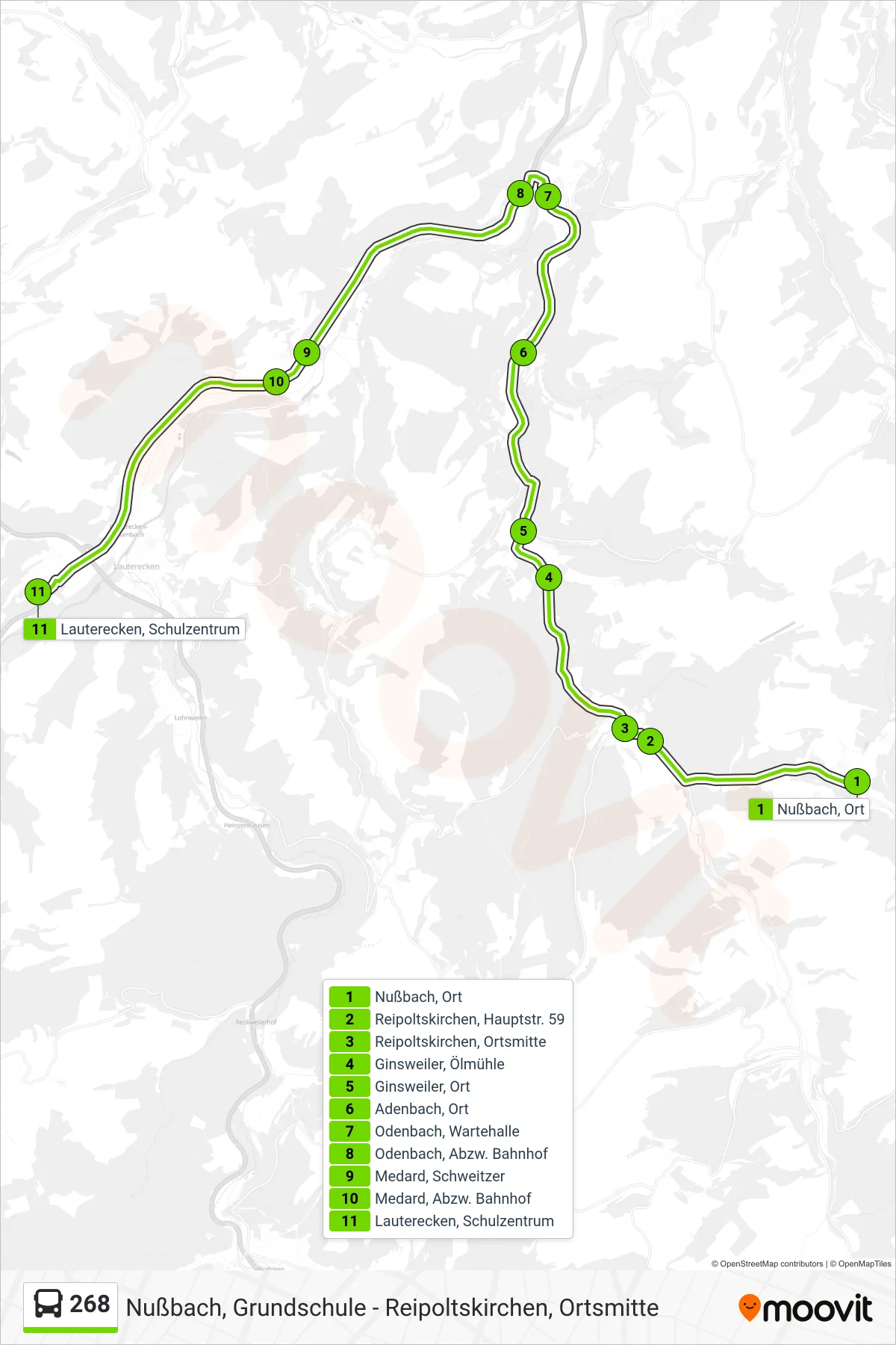268 bus Line (Lauterecken, Schulzentrum) route and stops on a map