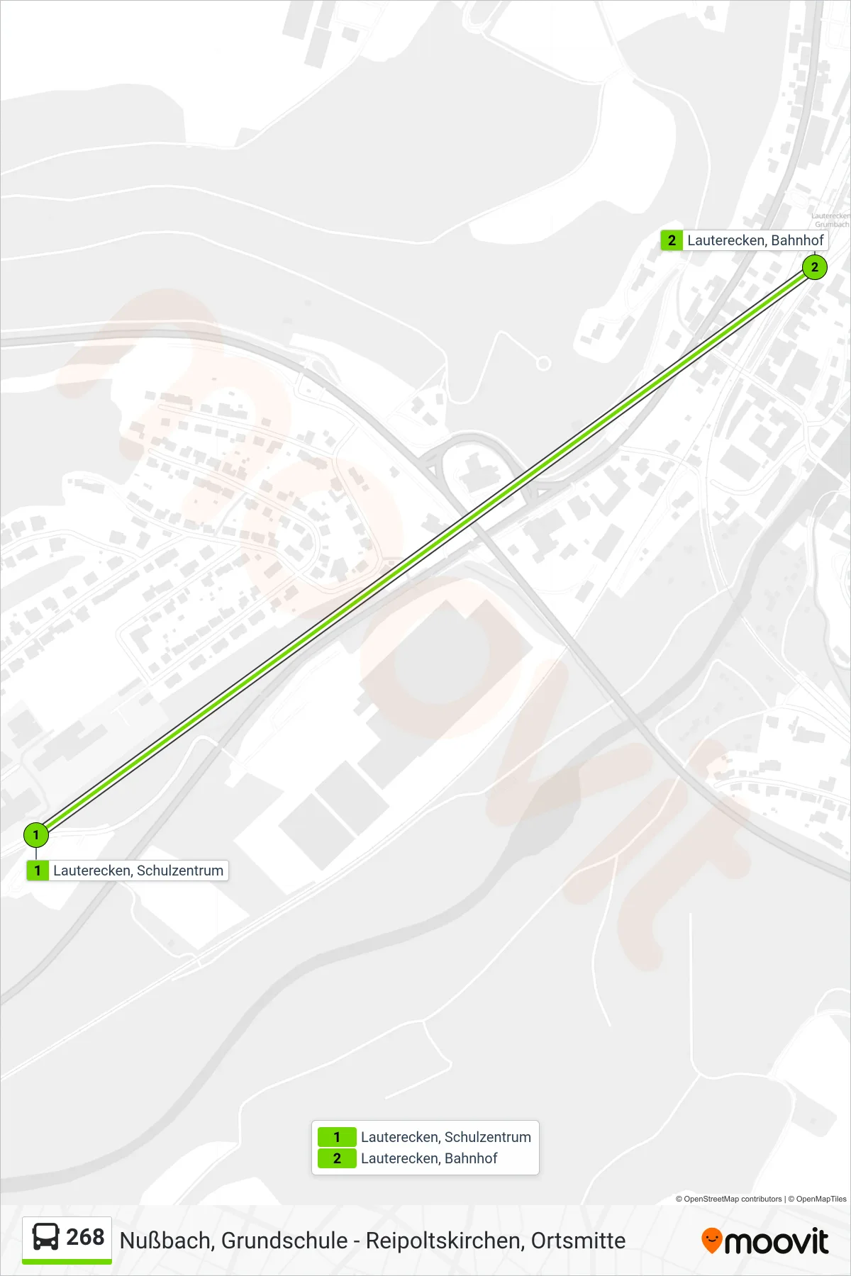 Linie 268 (Bus) Richtung Lauterecken, Bahnhof: Route und Haltestellen auf der Karte