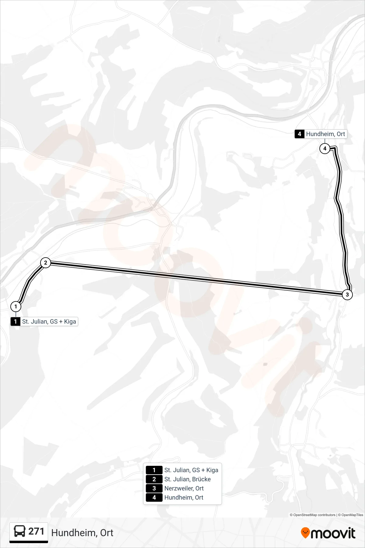 271 bus Line (Hundheim, Ort) route and stops on a map