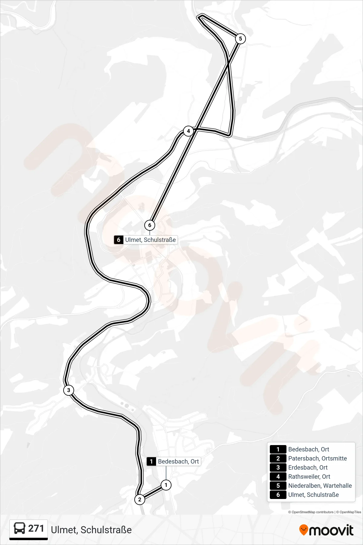 271 bus Line (Ulmet, Schulstraße) route and stops on a map
