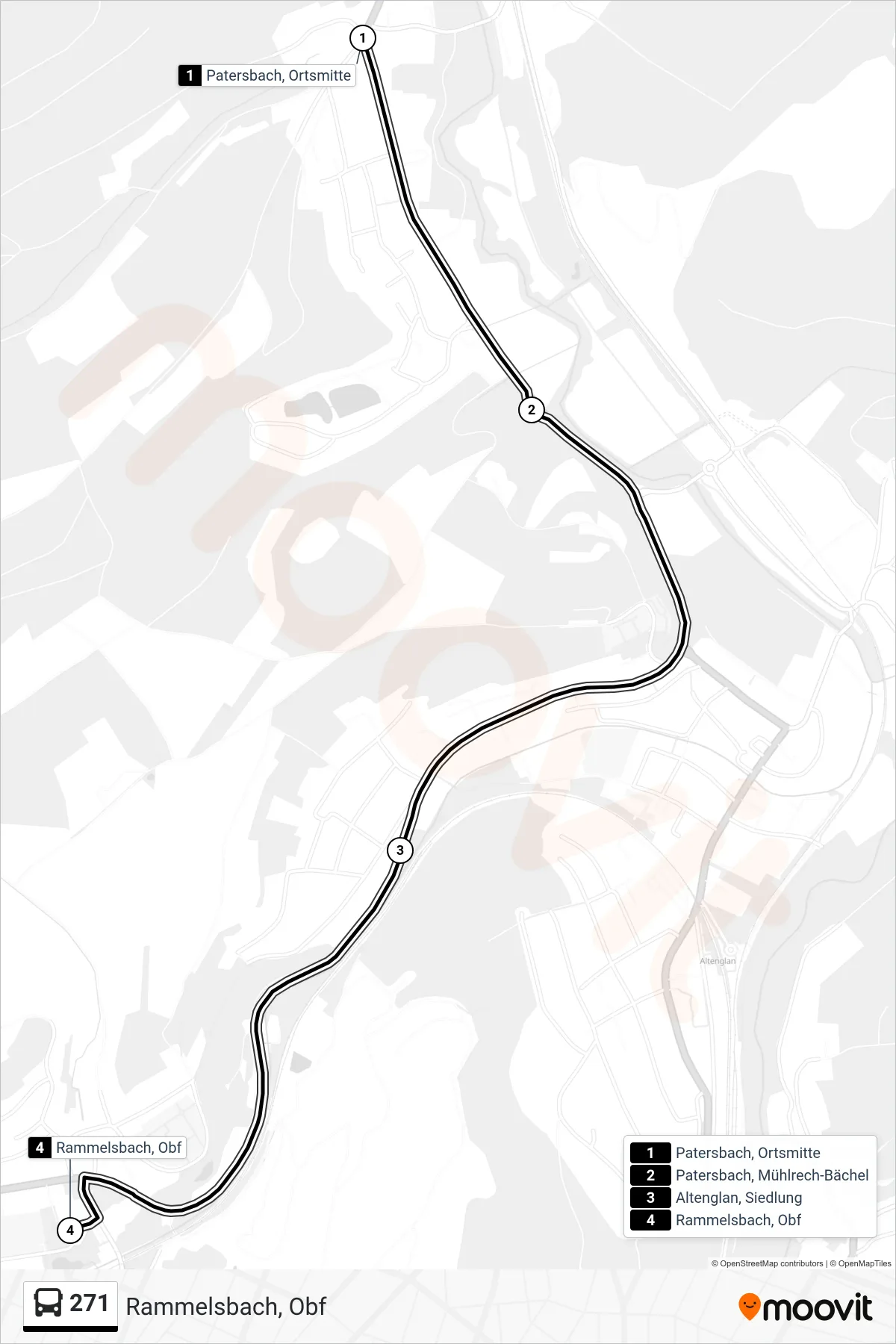 271 bus Line (Rammelsbach, Obf) route and stops on a map