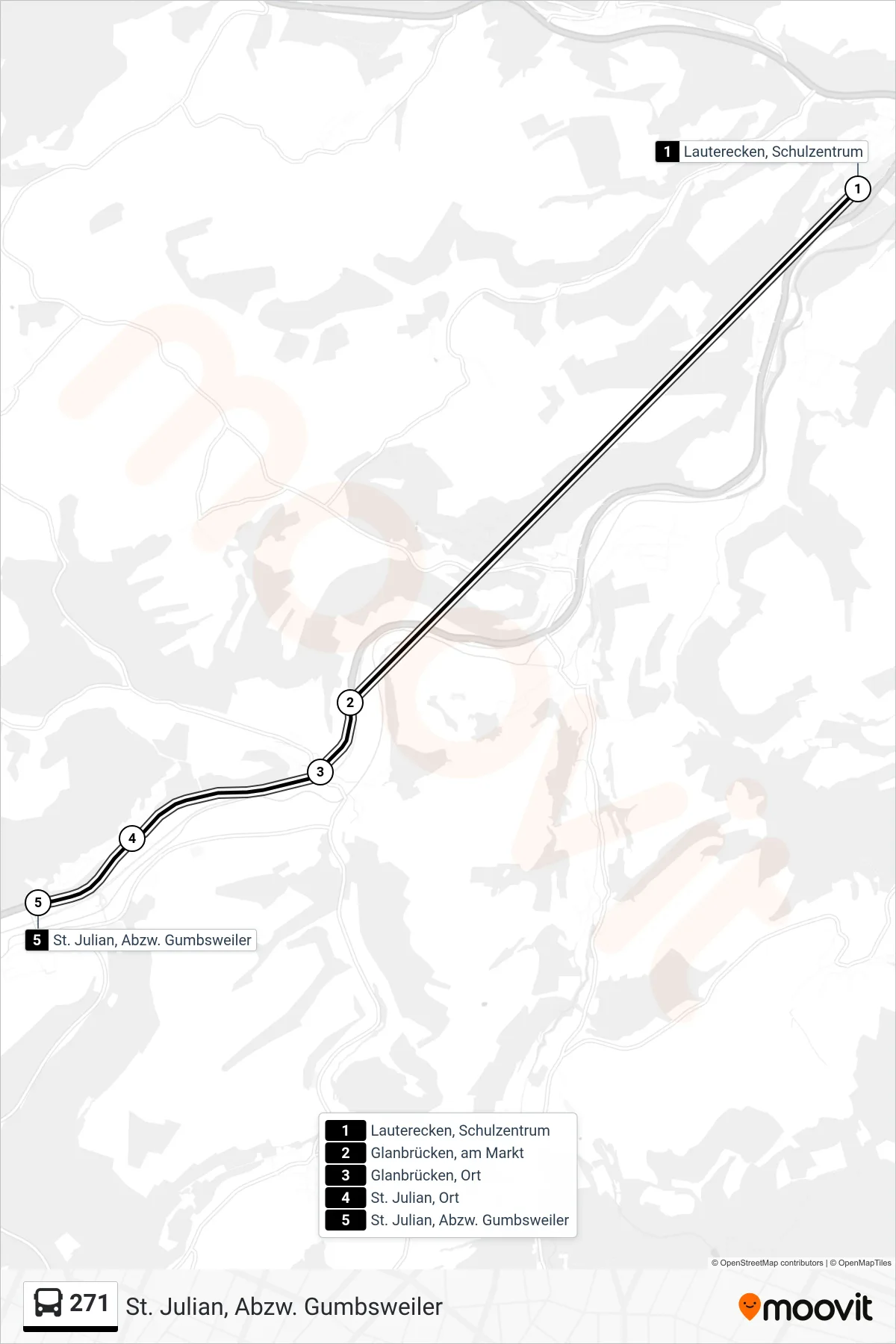 271 bus Line (St. Julian, Abzw. Gumbsweiler) route and stops on a map