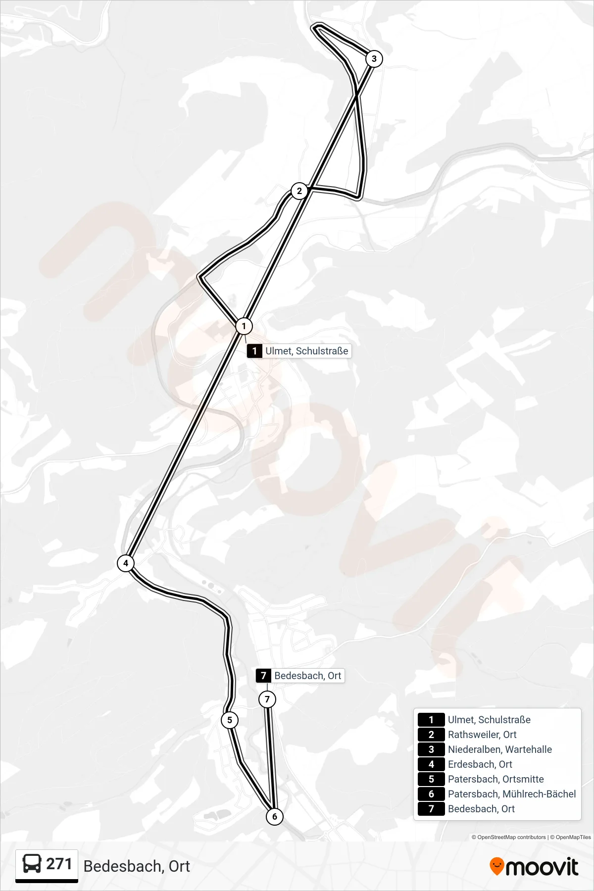 Linie 271 (Bus) Richtung Bedesbach, Ort: Route und Haltestellen auf der Karte