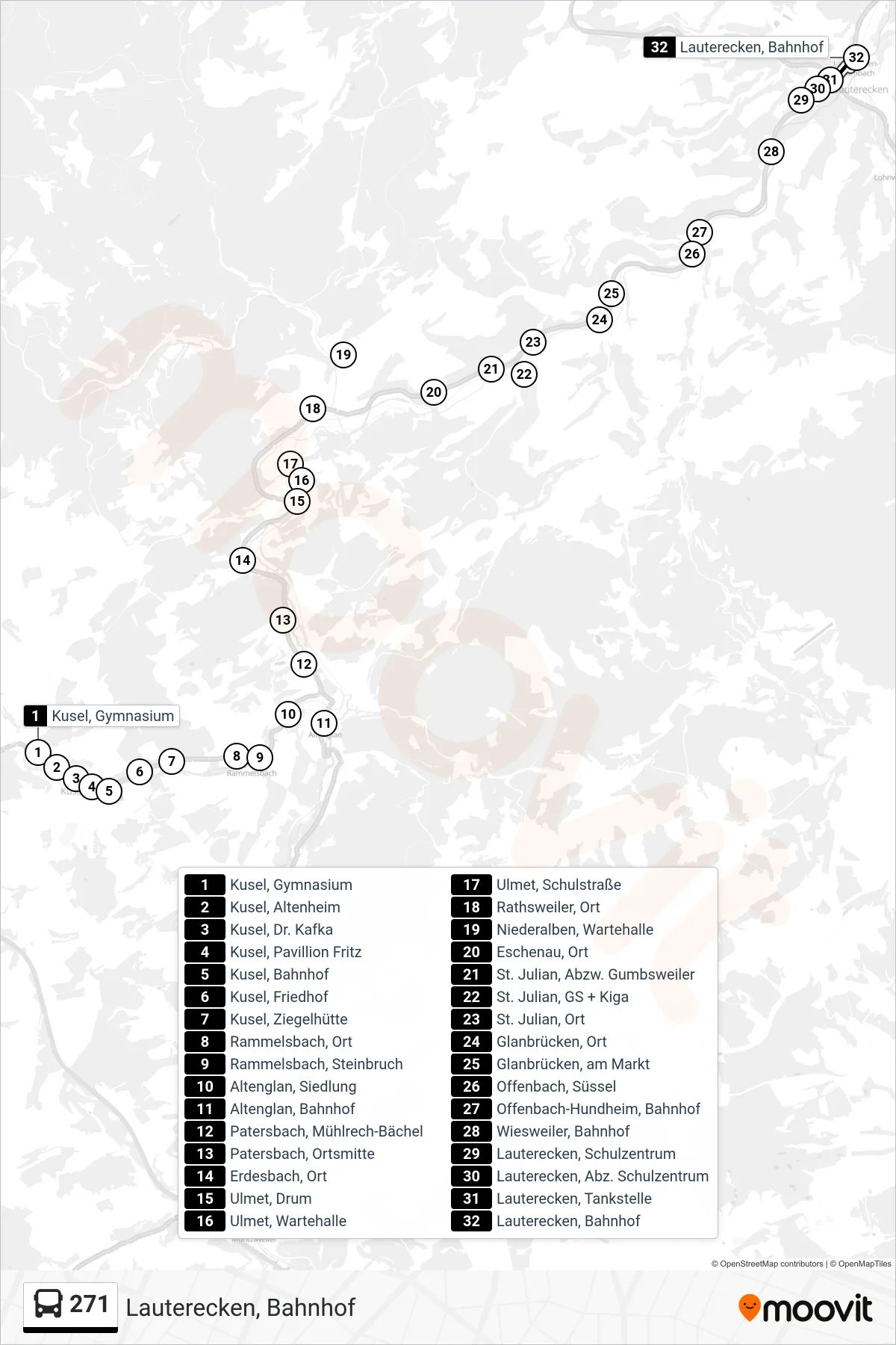 271 bus Line (Lauterecken, Bahnhof) route and stops on a map
