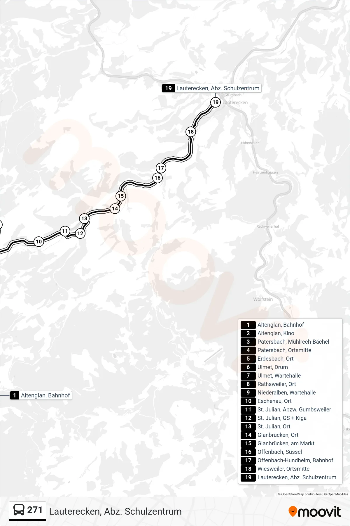 271 bus Line (Lauterecken, Abz. Schulzentrum) route and stops on a map