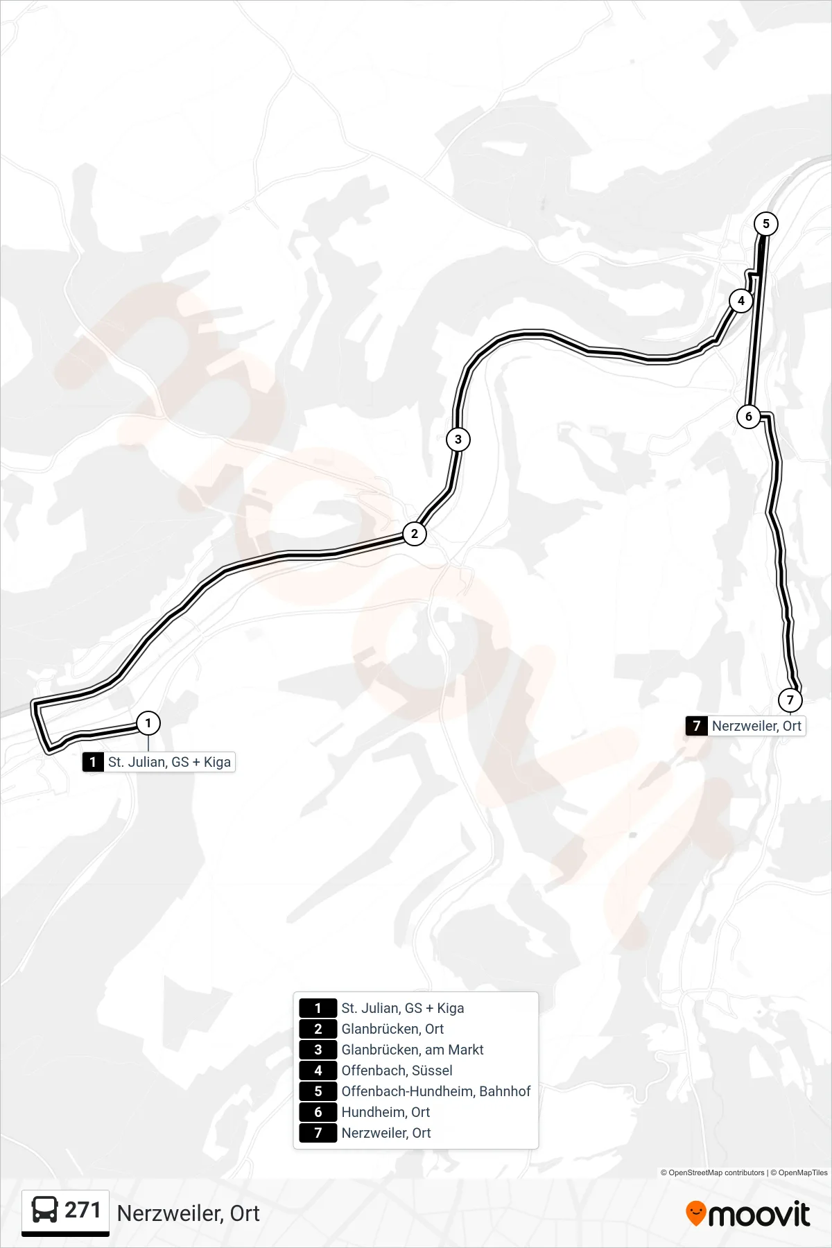 271 bus Line (Nerzweiler, Ort) route and stops on a map