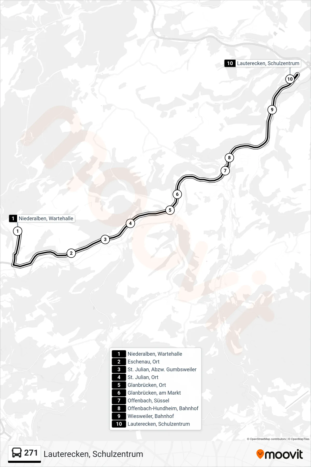 271 bus Line (Lauterecken, Schulzentrum) route and stops on a map