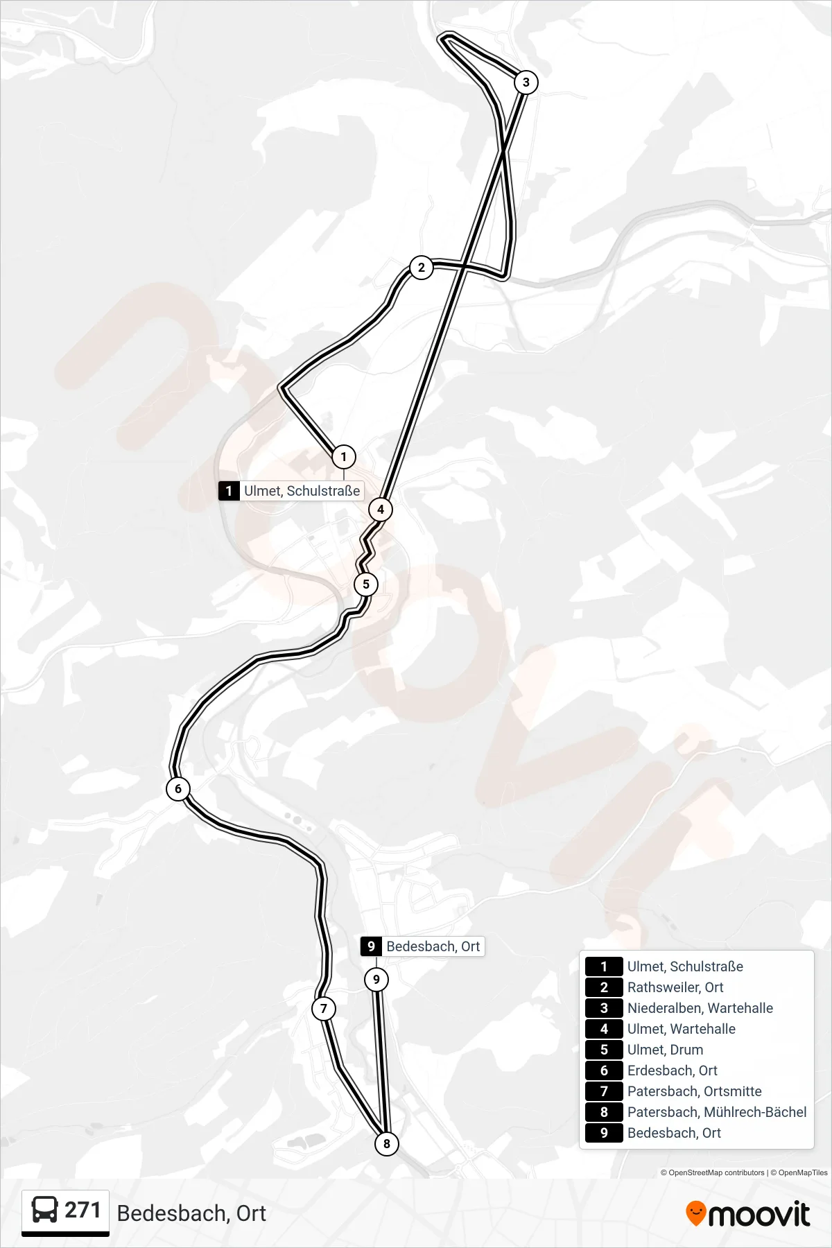 271 bus Line (Bedesbach, Ort) route and stops on a map