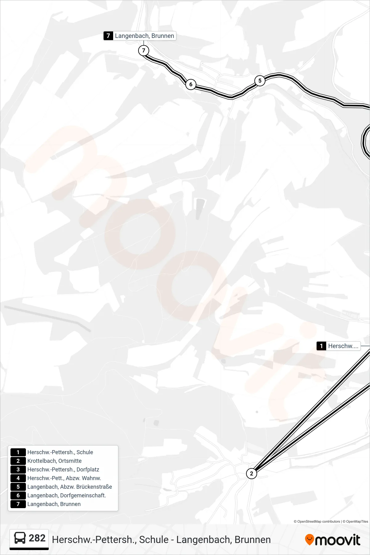282 bus Line (Langenbach, Brunnen) route and stops on a map