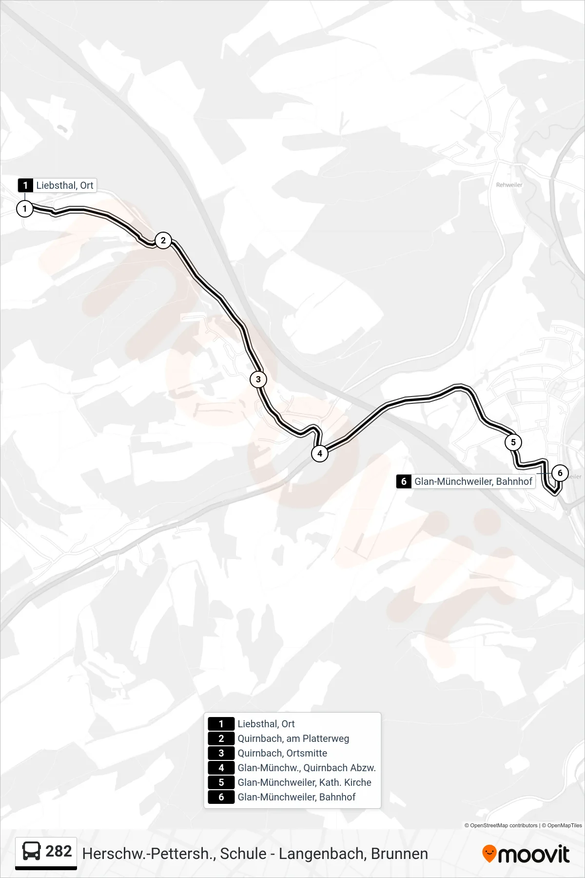 Linie 282 (Bus) Richtung Glan-Münchweiler, Bahnhof: Route und Haltestellen auf der Karte