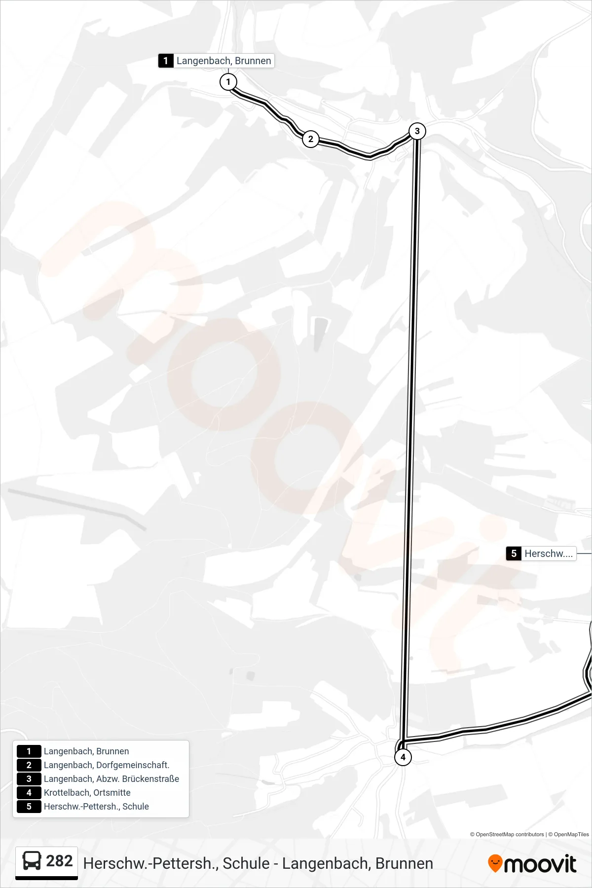 282 bus Line (Herschw.-Pettersh., Schule) route and stops on a map