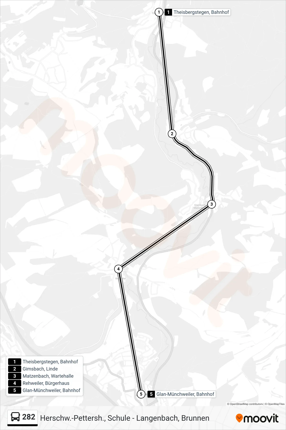 282 bus Line (Glan-Münchweiler, Bahnhof) route and stops on a map