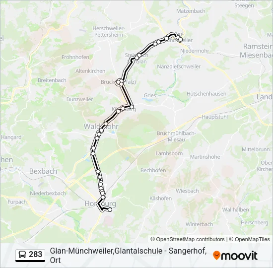 283 Bus Line Map