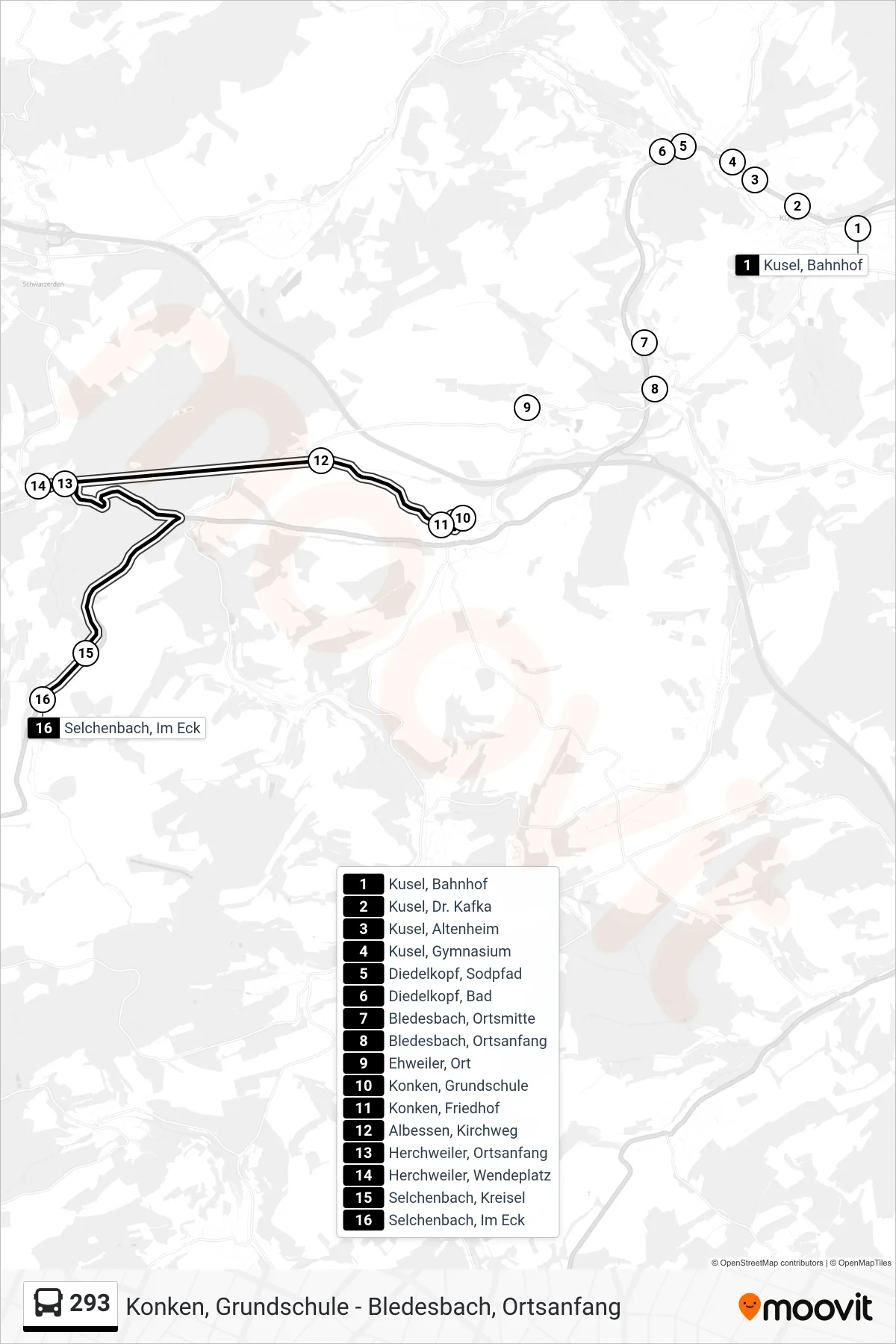 293 bus Line (Selchenbach, Im Eck) route and stops on a map