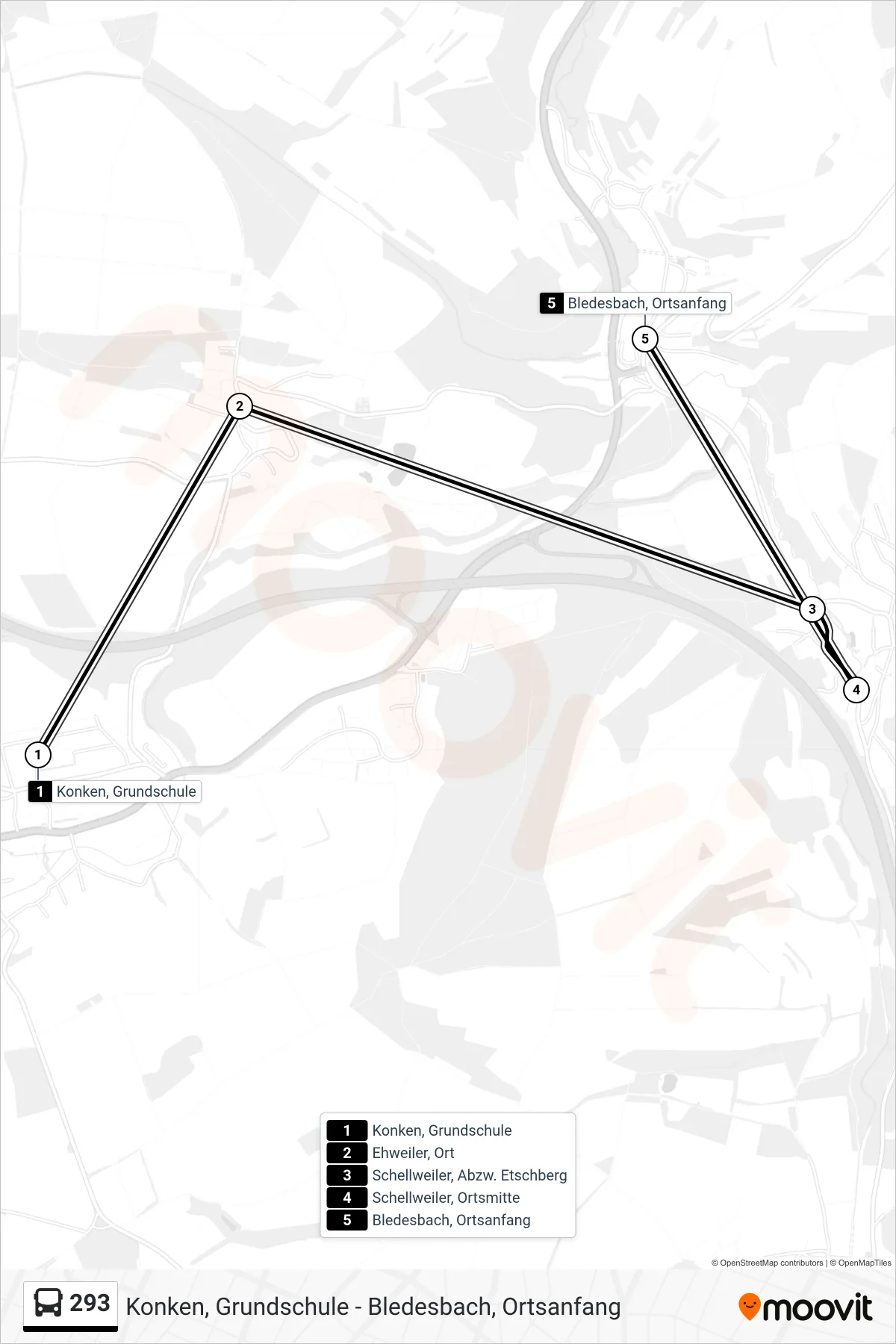293 bus Line (Bledesbach, Ortsanfang) route and stops on a map