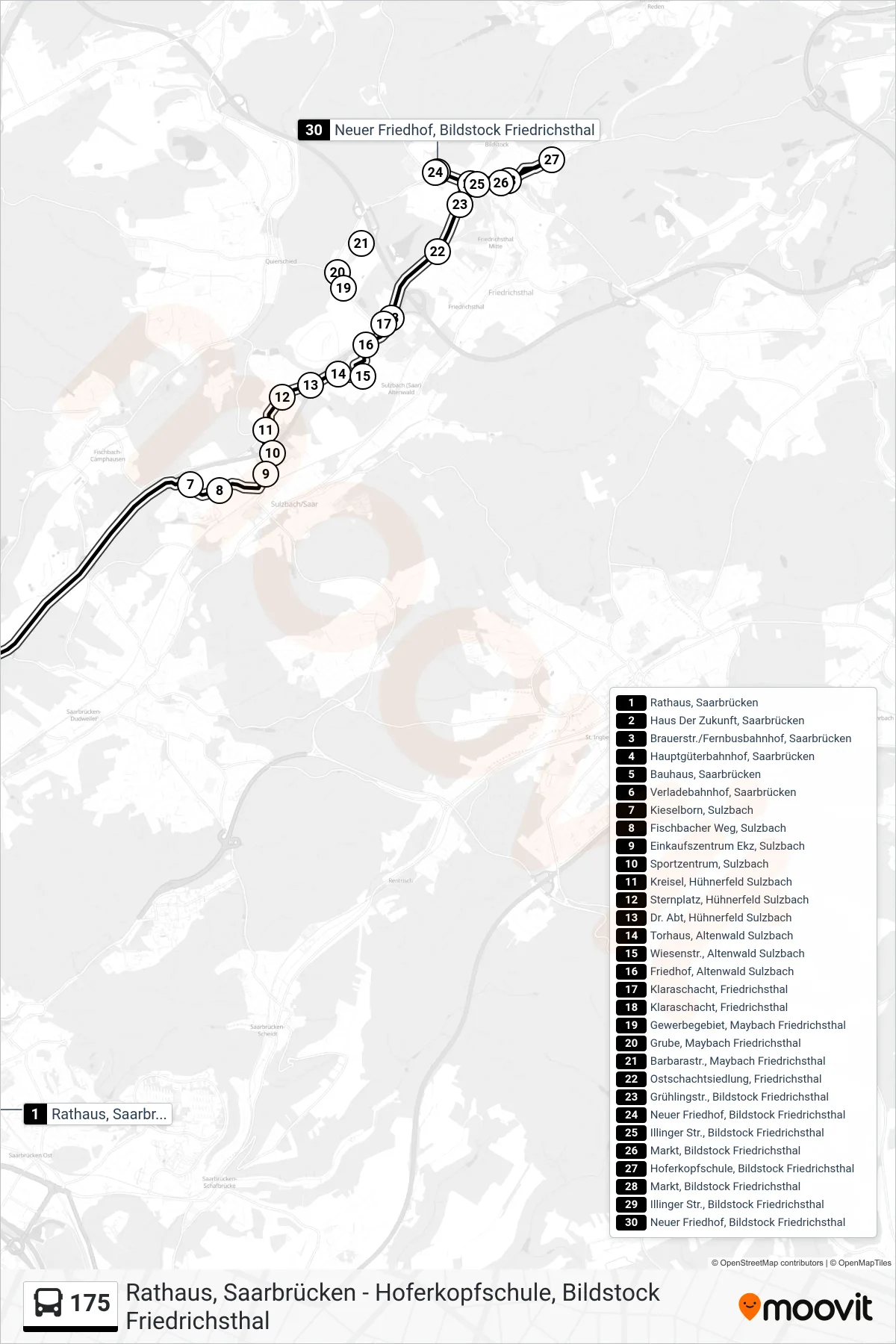 Linie 175 (Bus) Richtung Neuer Friedhof Bildstock: Route und Haltestellen auf der Karte