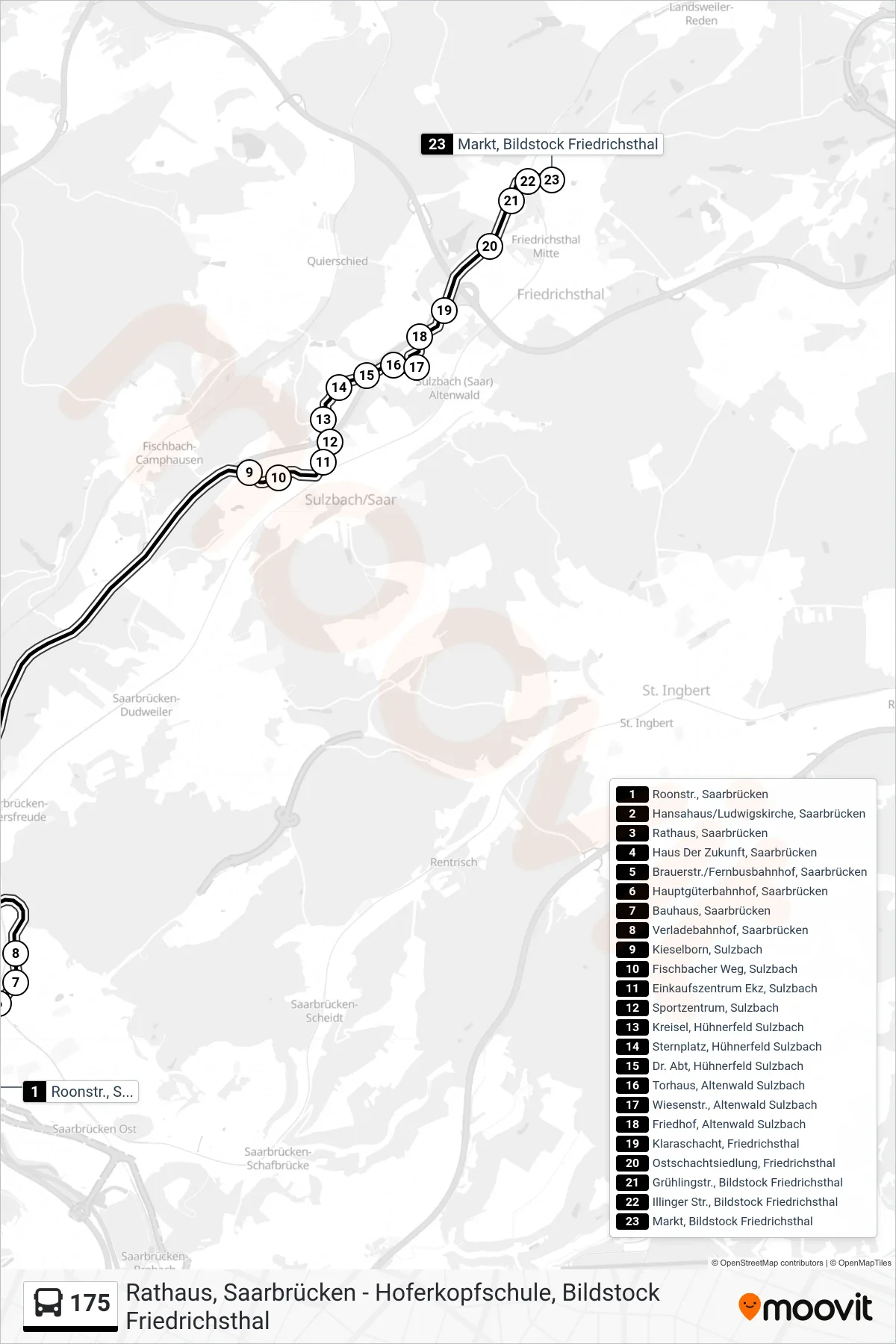 175 bus Line (Markt Bildstock Über Sulzbach) route and stops on a map