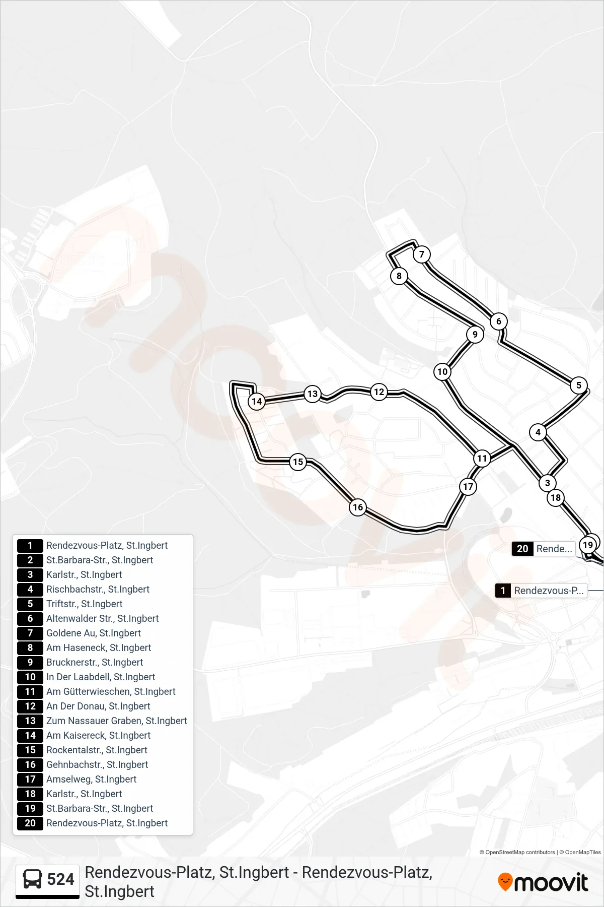 524 bus Line (Josefstal - Rischbach) route and stops on a map