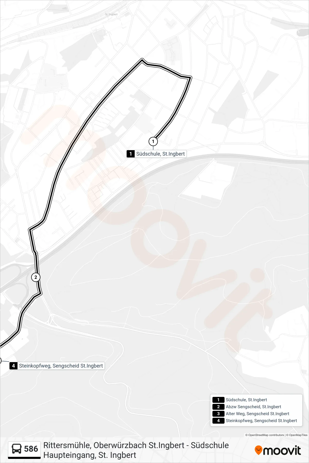 586 bus Line (Sengscheid Alter Weg) route and stops on a map