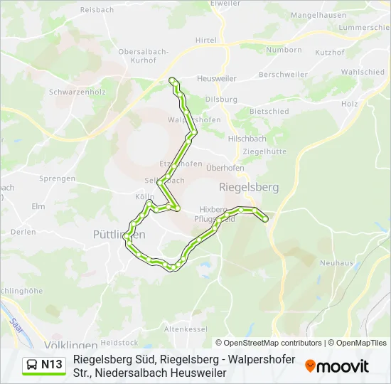 N13 Bus Line Map