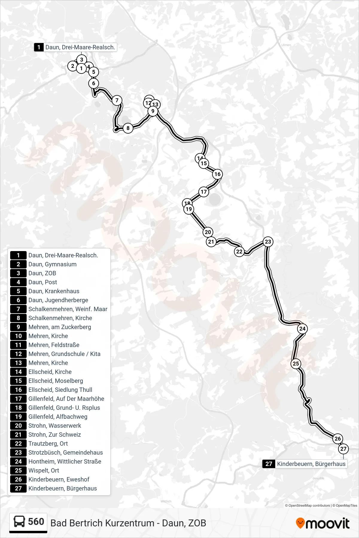 560 bus Line (Kinderbeuern, Bürgerhaus) route and stops on a map