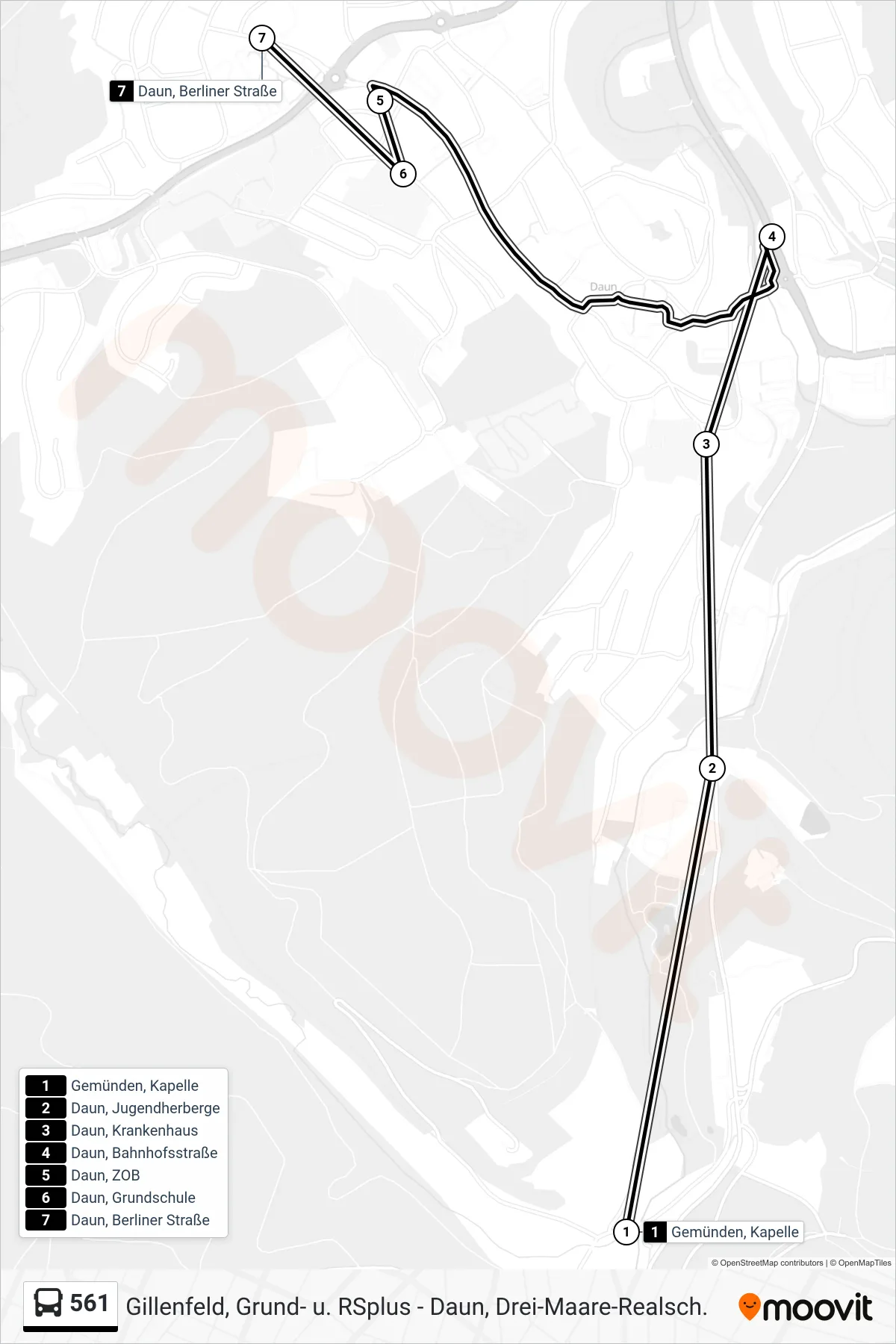 561 bus Line (Daun, Berliner Straße) route and stops on a map