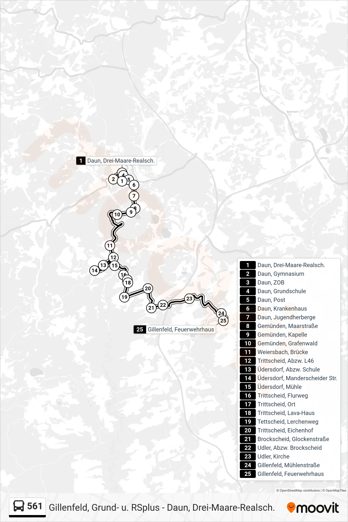 561 bus Line (Gillenfeld, Feuerwehrhaus) route and stops on a map