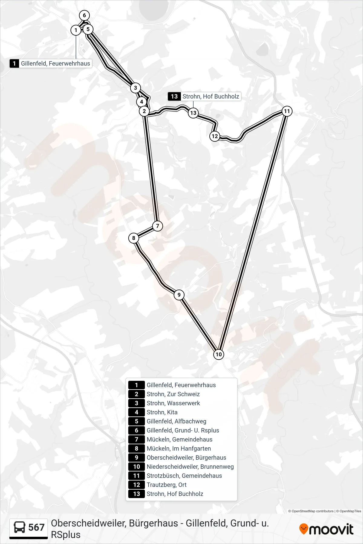 567 bus Line (Gillenfeld, Grund- U. Rsplus) route and stops on a map