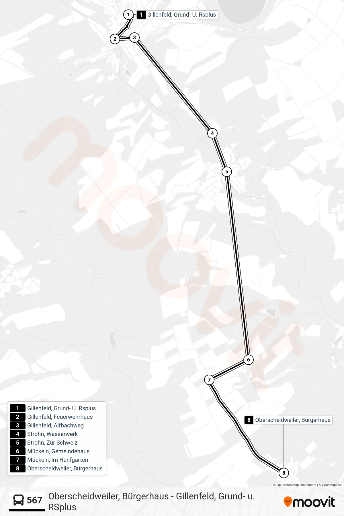 Linie 567 (Bus) Richtung Oberscheidweiler, Bürgerhaus: Route und Haltestellen auf der Karte