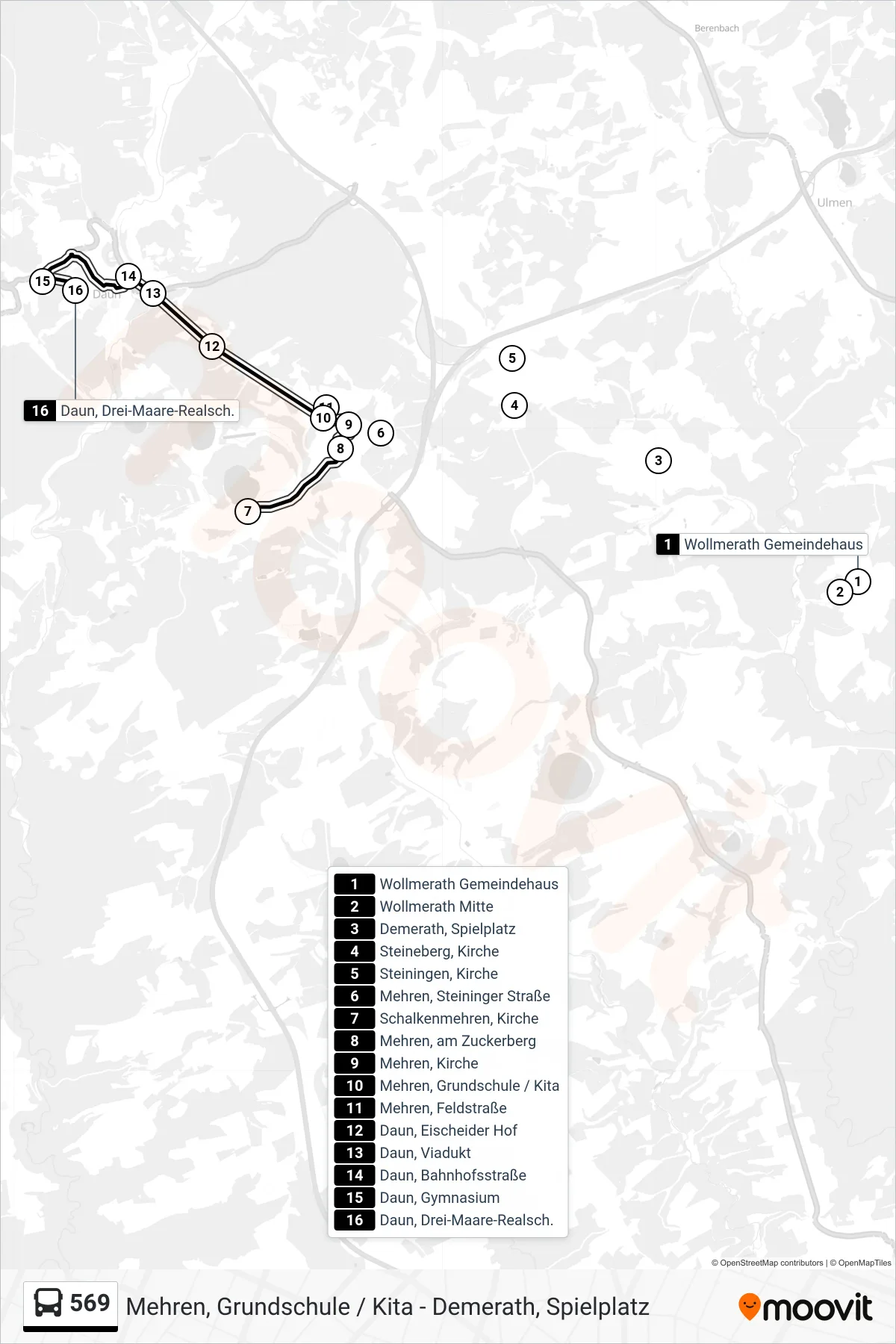 569 bus Line (Daun, Drei-Maare-Realsch.) route and stops on a map