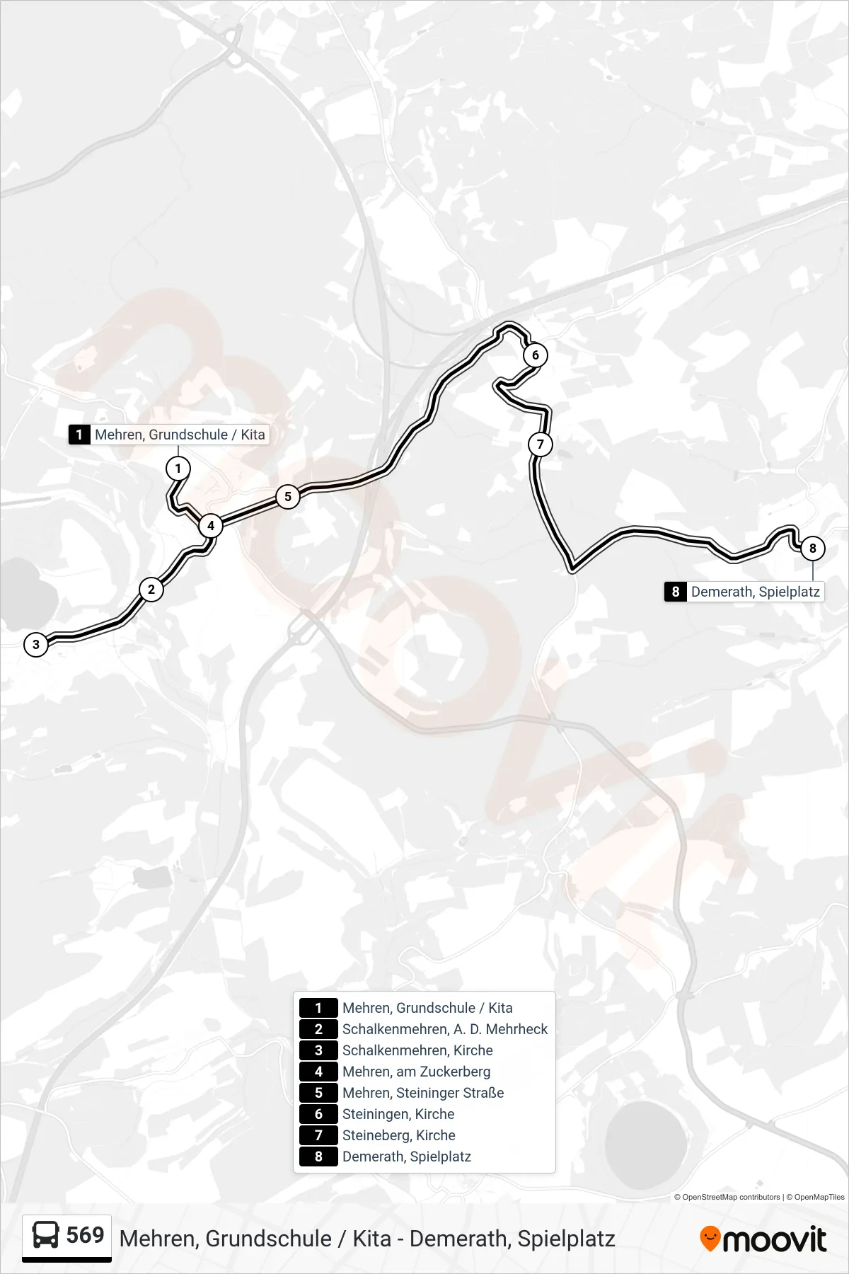 569 bus Line (Demerath, Spielplatz) route and stops on a map