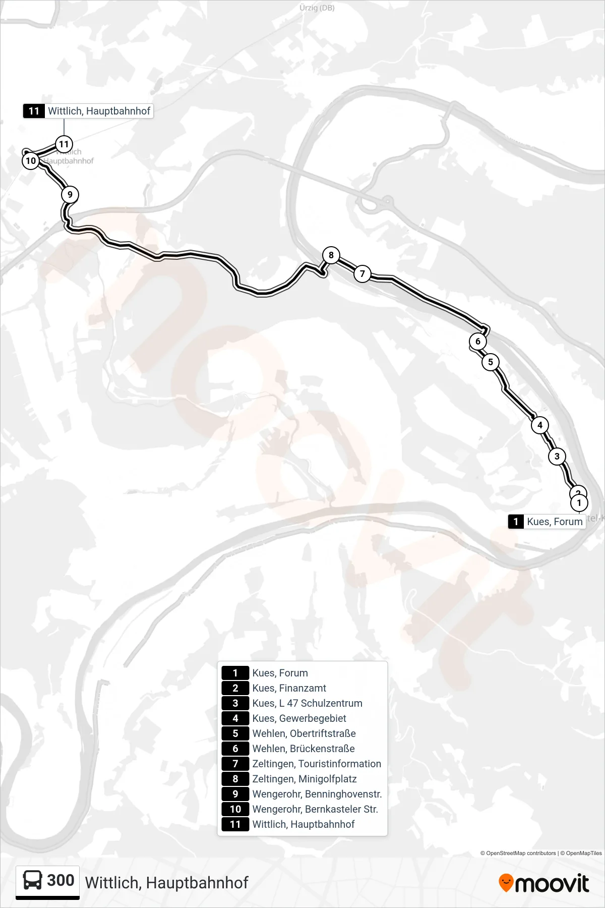 300 tram Line (Wittlich, Hauptbahnhof) route and stops on a map