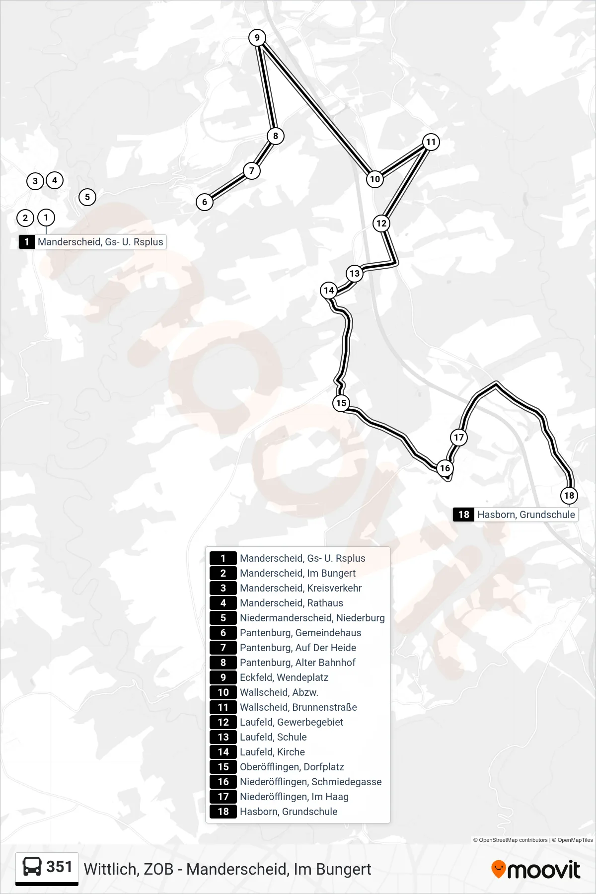 351 tram Line (Hasborn, Grundschule) route and stops on a map