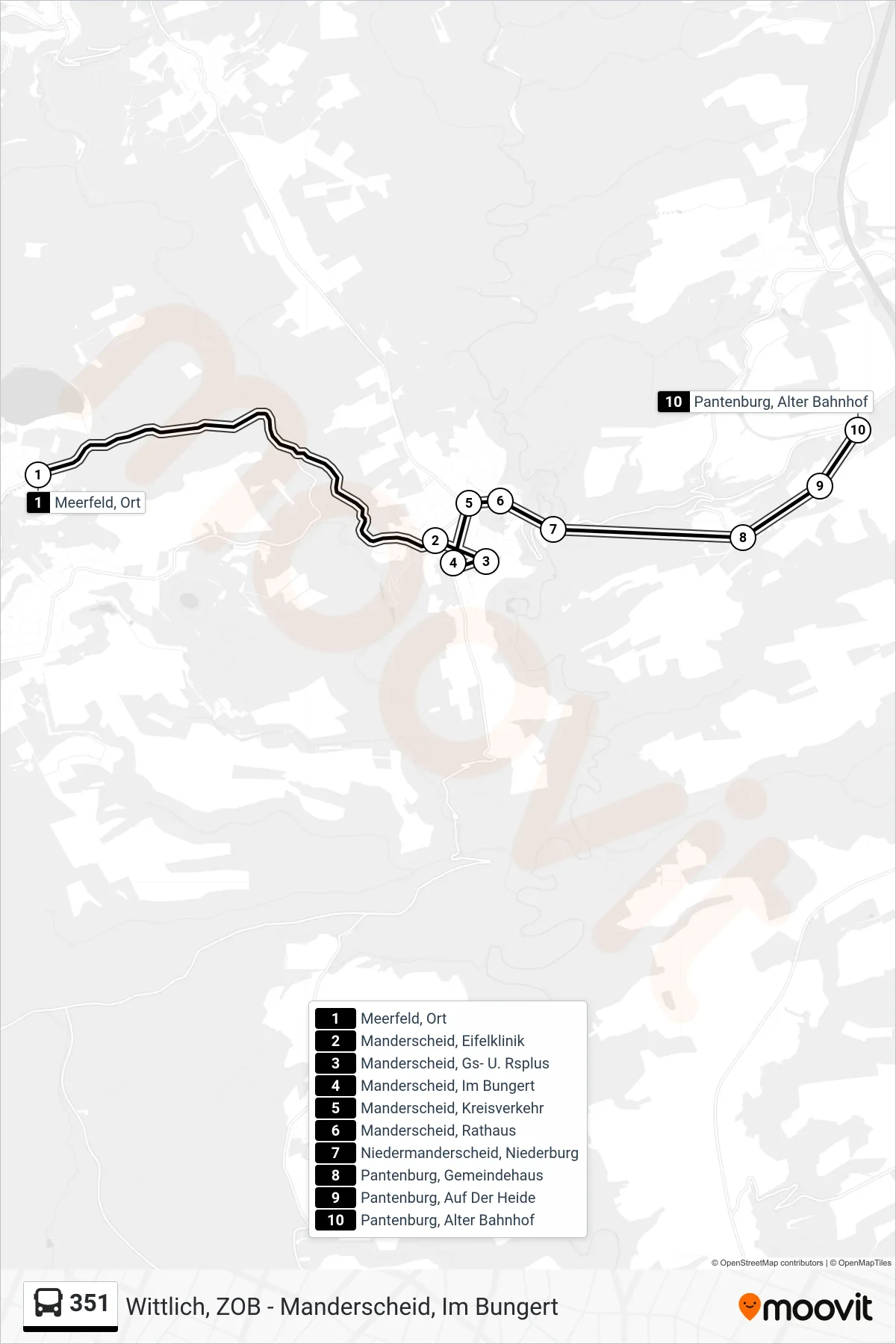 351 tram Line (Pantenburg, Alter Bahnhof) route and stops on a map