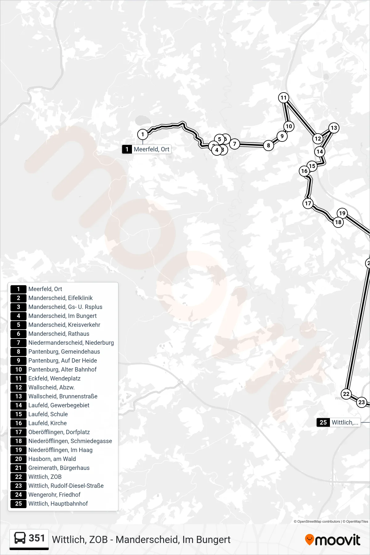 351 tram Line (Wittlich, Hauptbahnhof) route and stops on a map