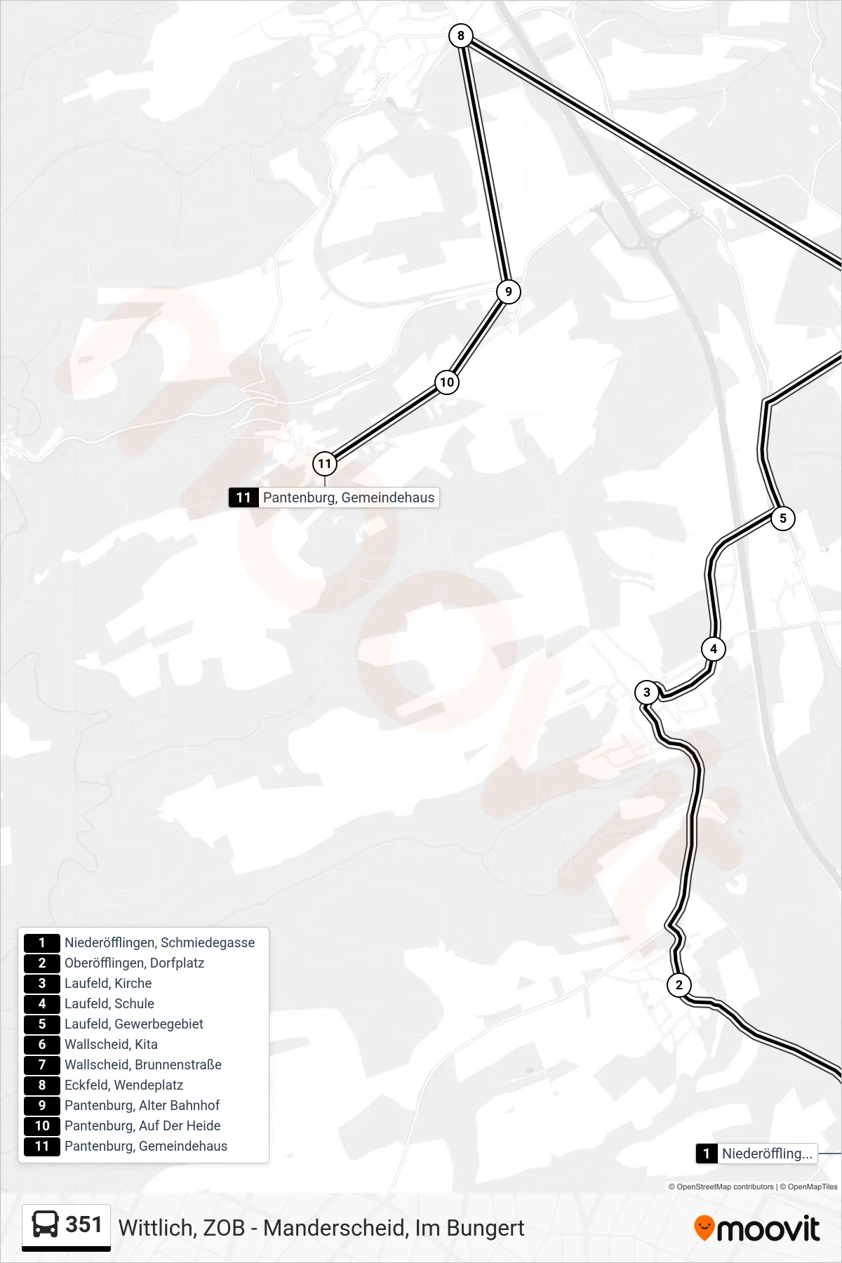 351 tram Line (Pantenburg, Gemeindehaus) route and stops on a map