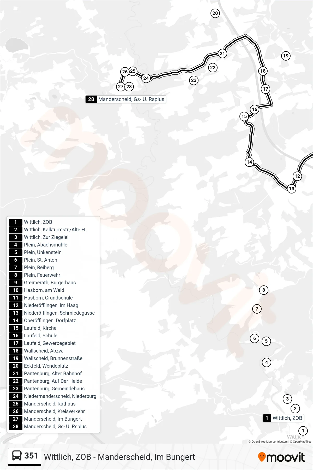 Linie 351 (Tram) Richtung Manderscheid, Gs- U. Rsplus: Route und Haltestellen auf der Karte