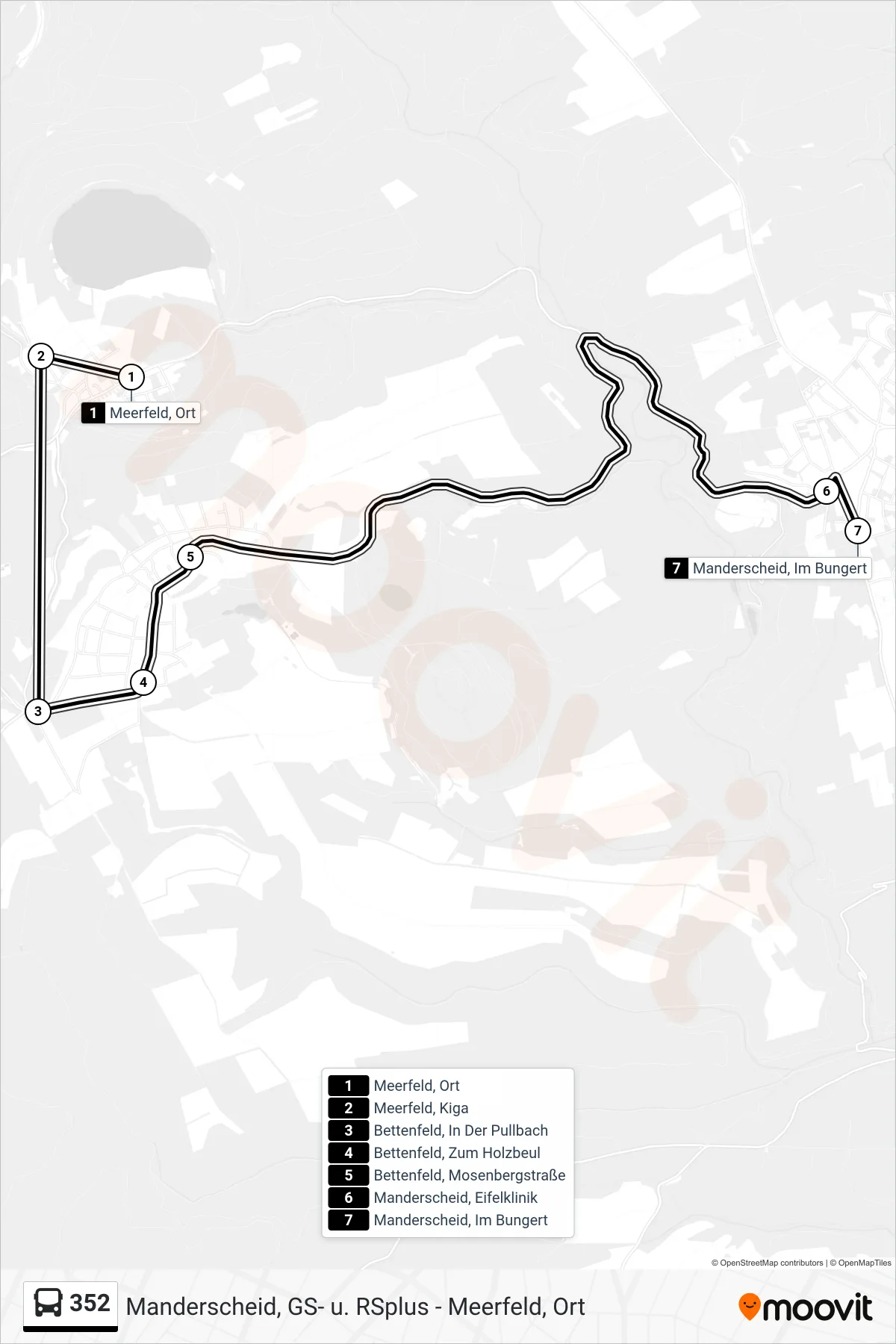 352 tram Line (Manderscheid, Im Bungert) route and stops on a map