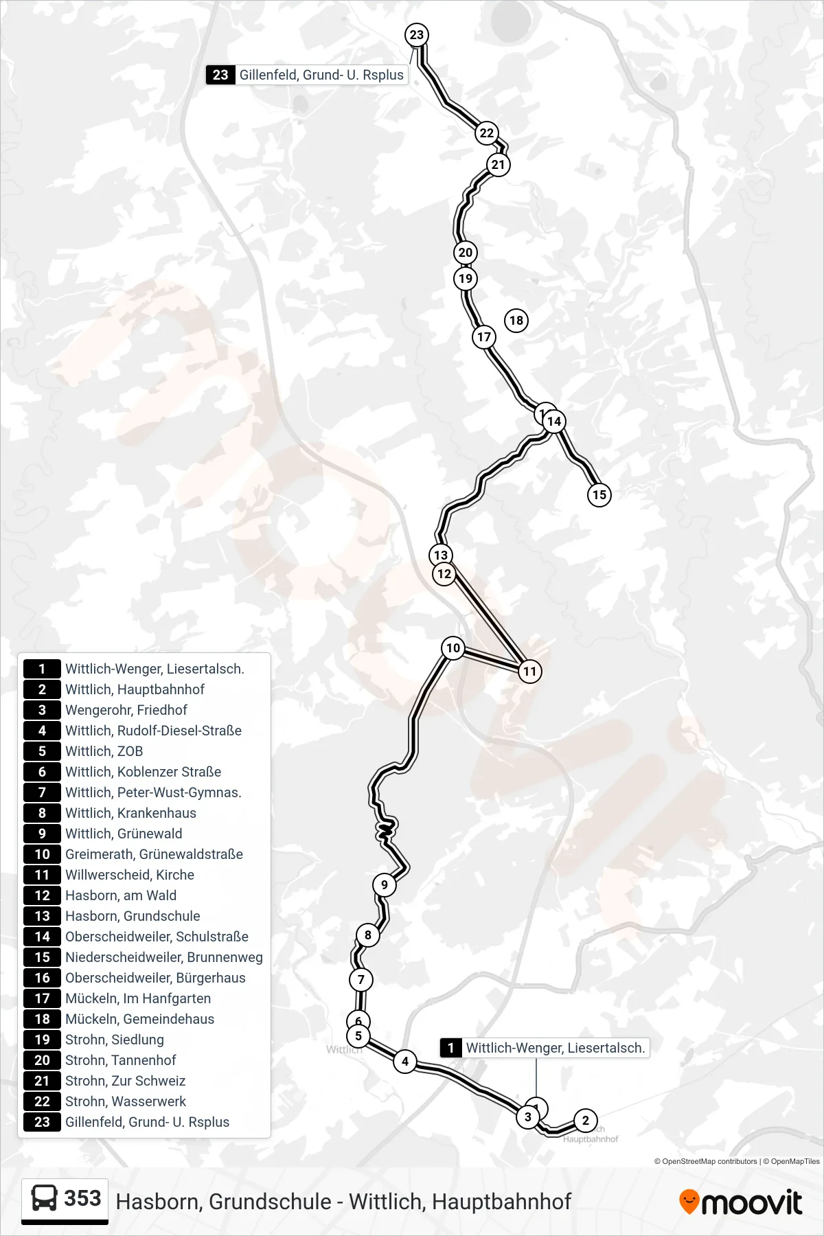 353 tram Line (Gillenfeld, Grund- U. Rsplus) route and stops on a map