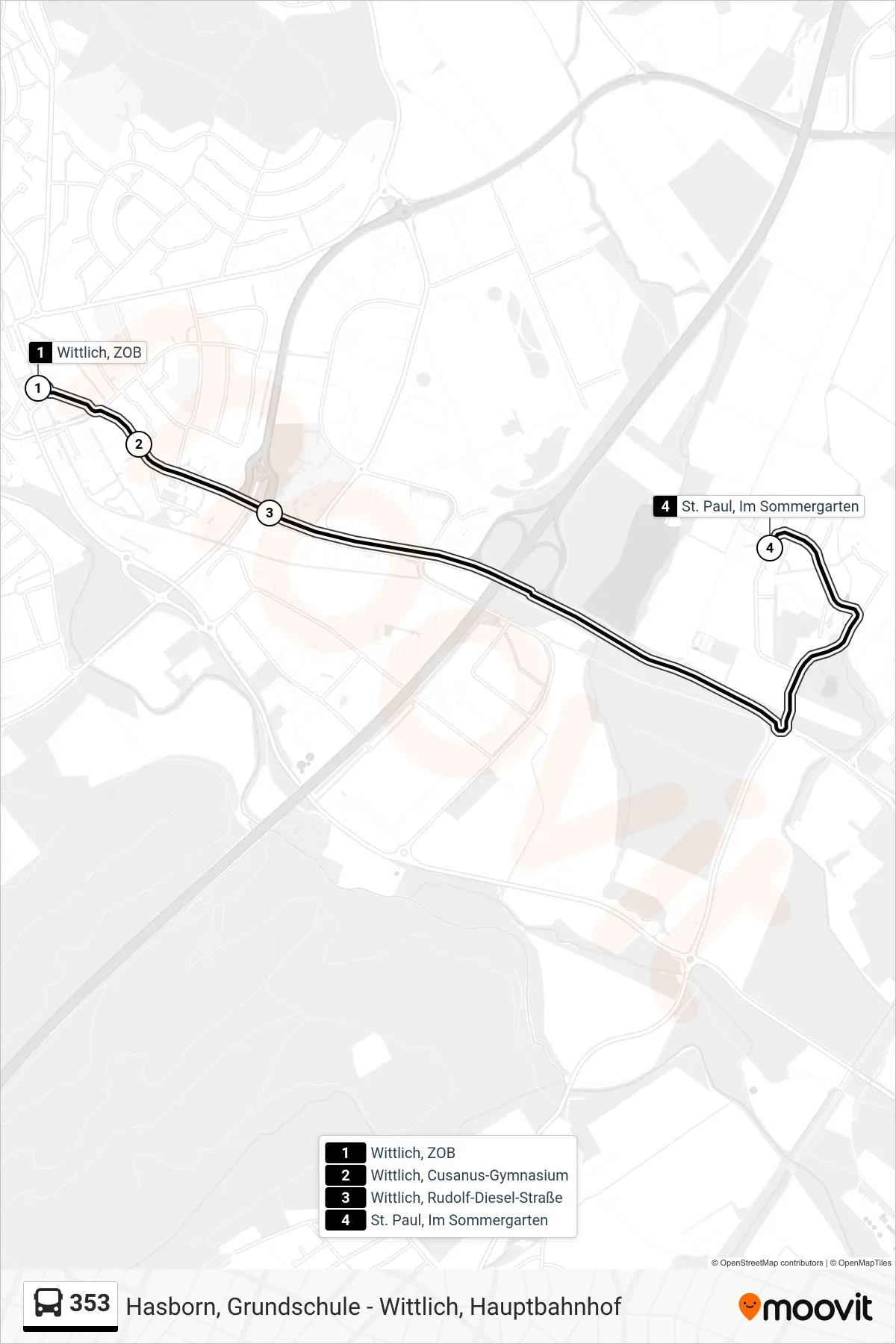 Linie 353 (Tram) Richtung St. Paul, Im Sommergarten: Route und Haltestellen auf der Karte