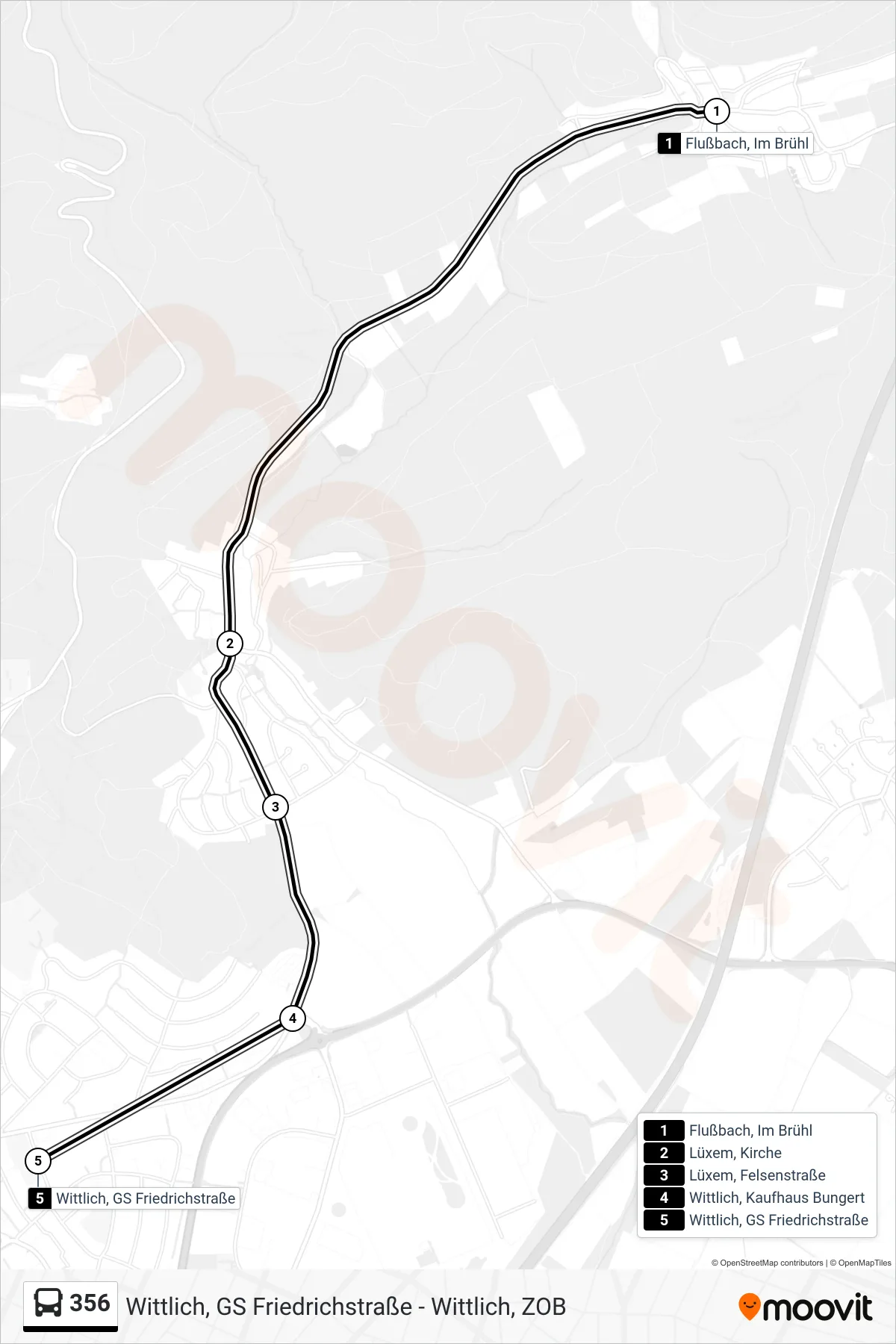 Linie 356 (Tram) Richtung Wittlich, GS Friedrichstraße: Route und Haltestellen auf der Karte