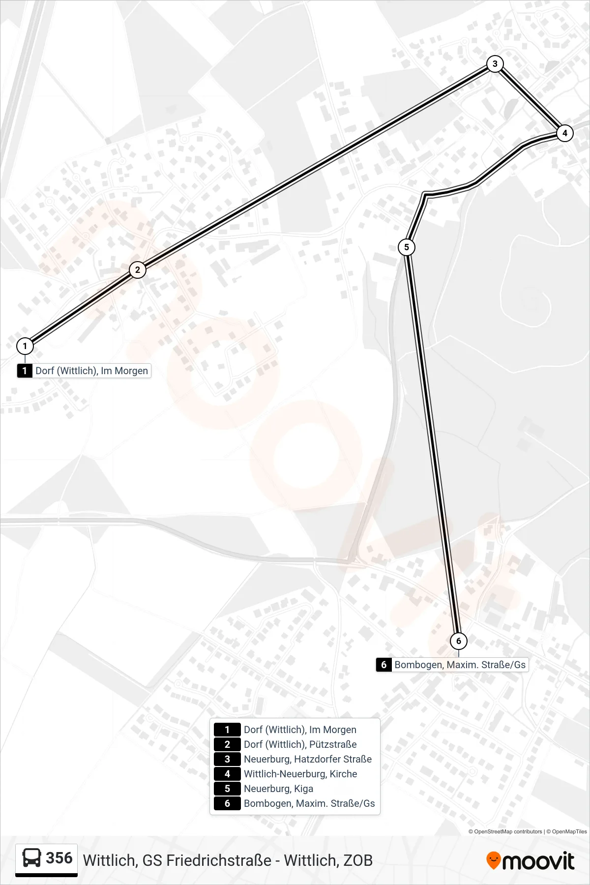 356 tram Line (Bombogen, Maxim. Straße/Gs) route and stops on a map