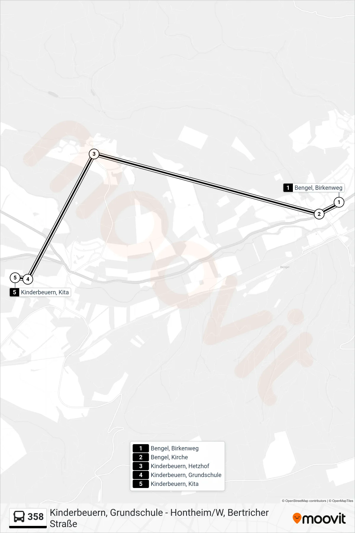 358 tram Line (Kinderbeuern, Kita) route and stops on a map