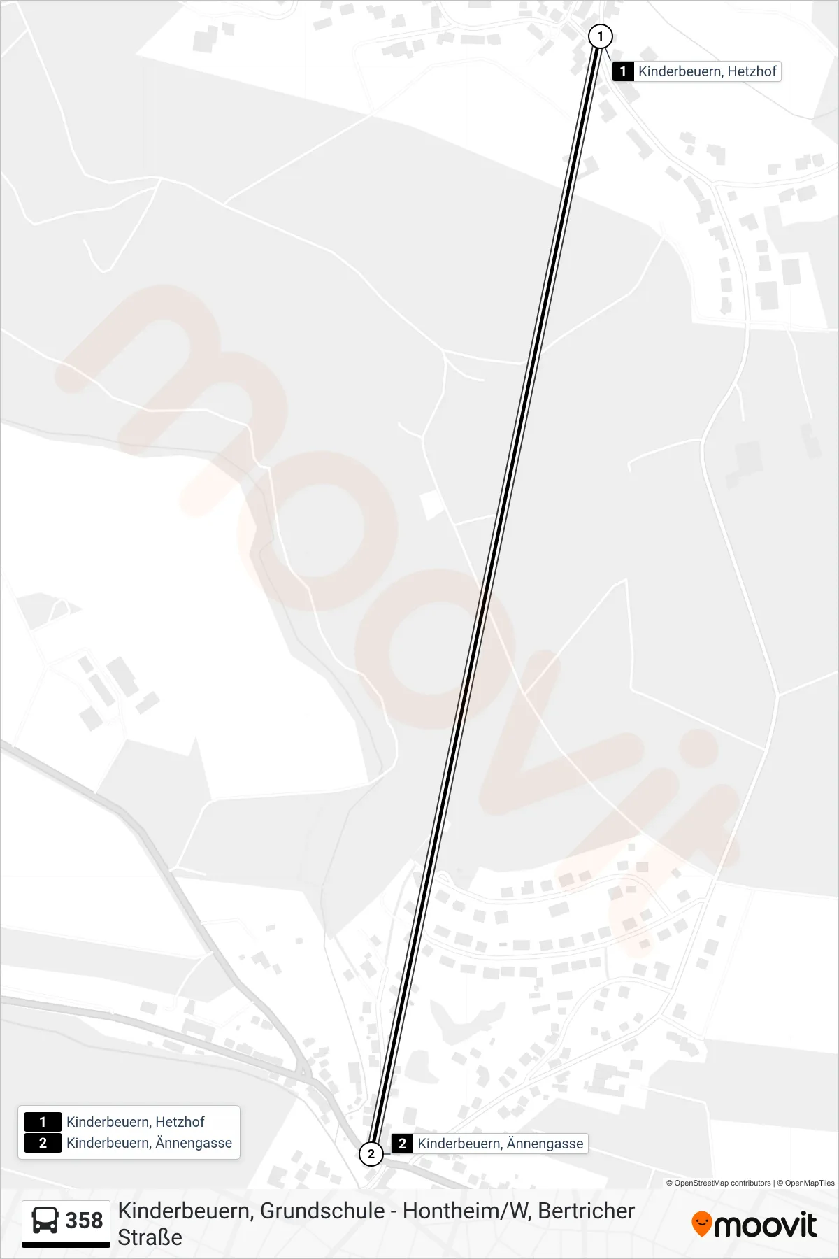 358 tram Line (Kinderbeuern, Ännengasse) route and stops on a map