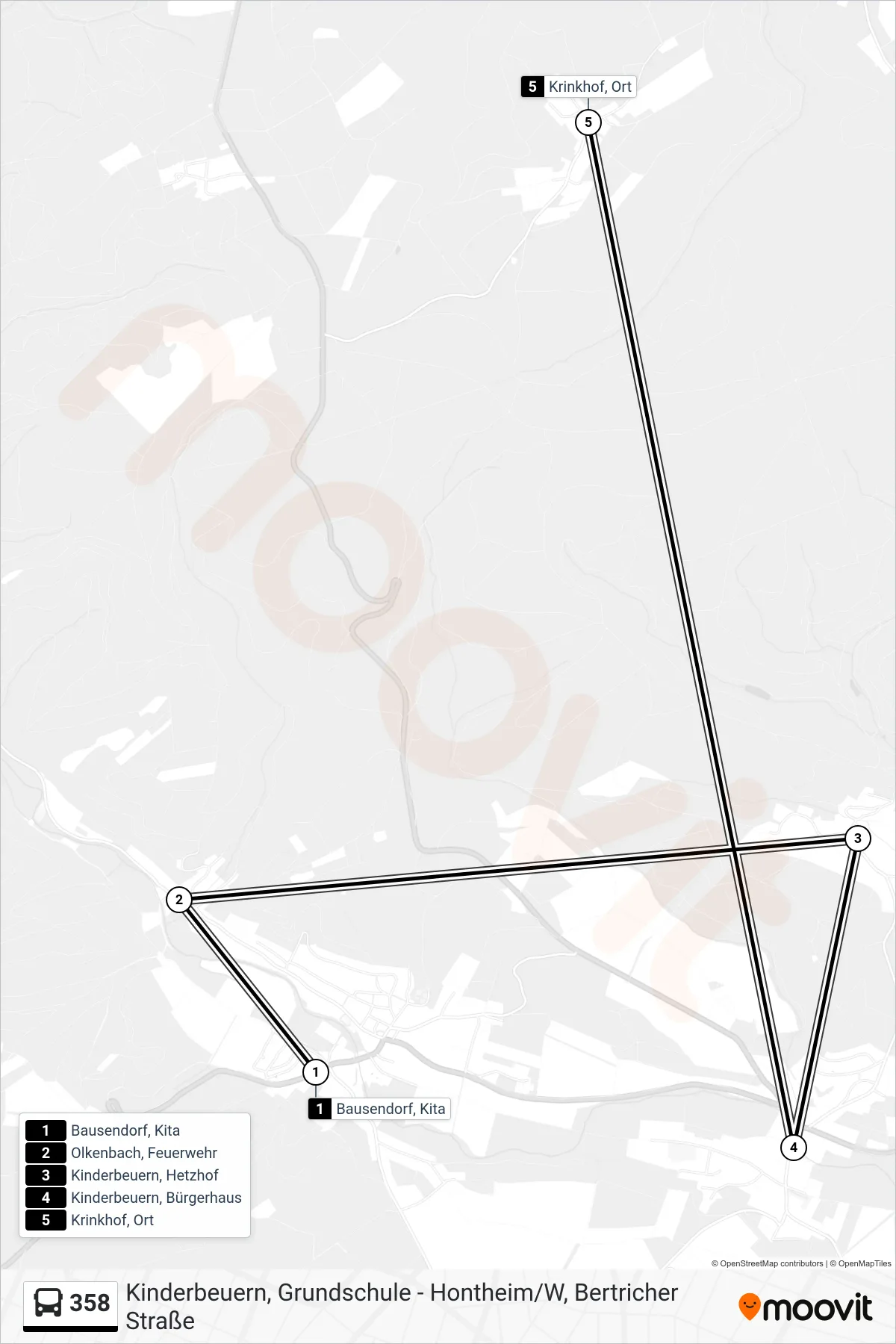 358 tram Line (Krinkhof, Ort) route and stops on a map