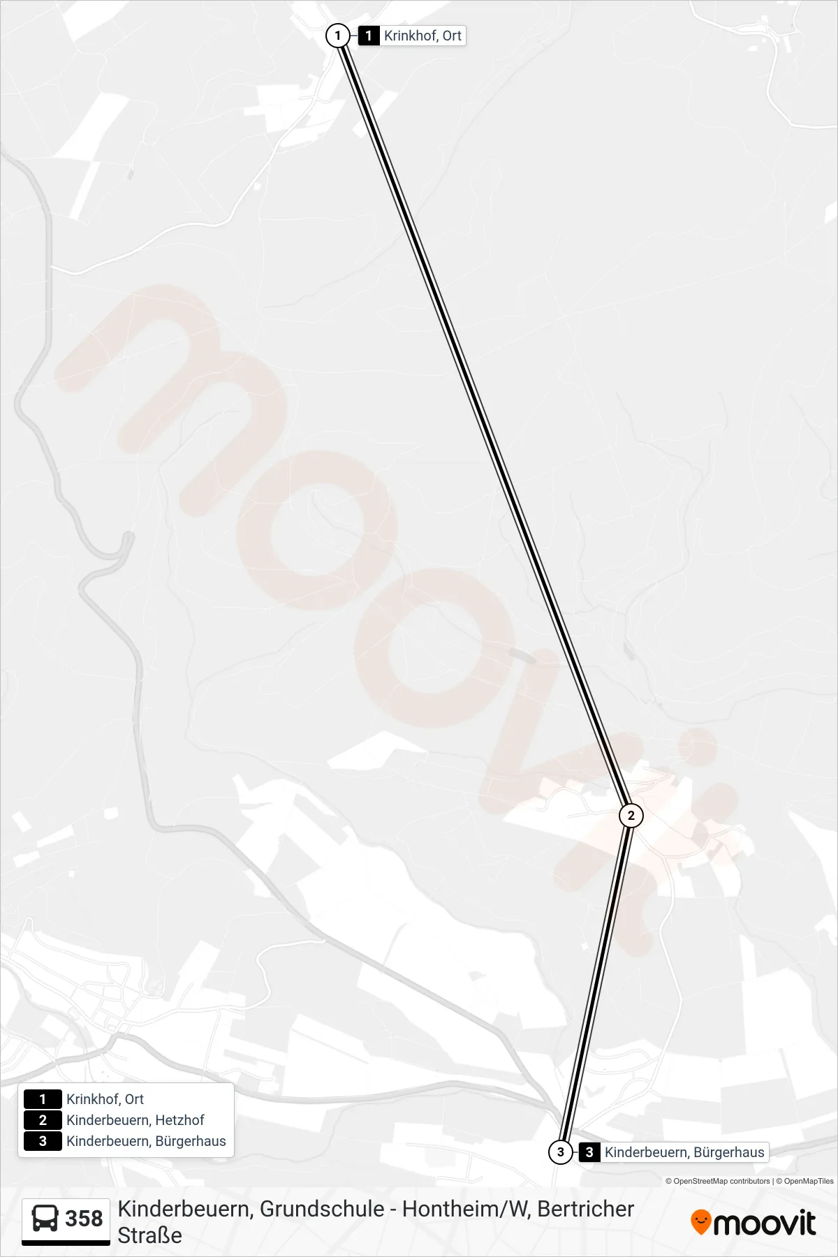 358 tram Line (Kinderbeuern, Bürgerhaus) route and stops on a map